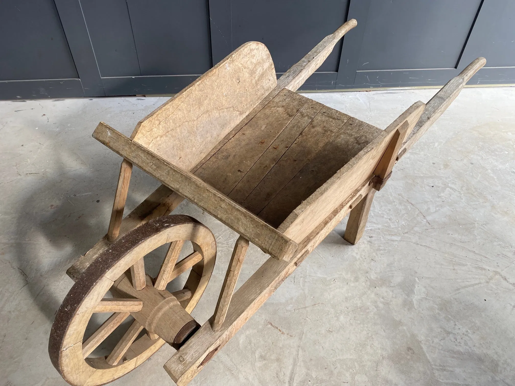 French oak wooden wheelbarrow