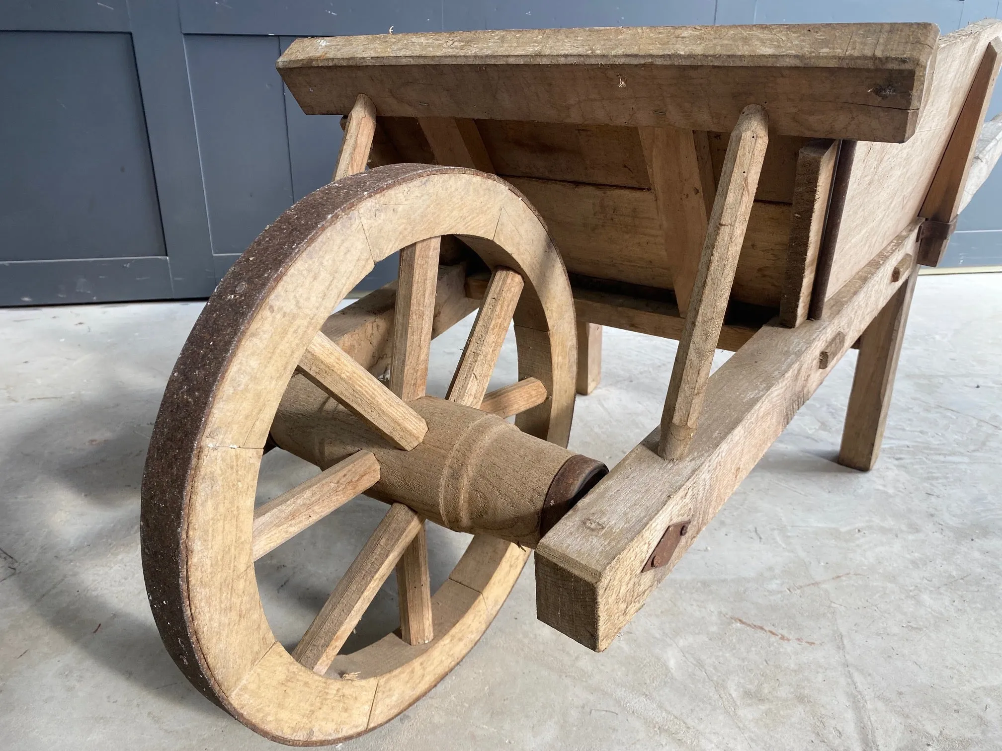 French oak wooden wheelbarrow