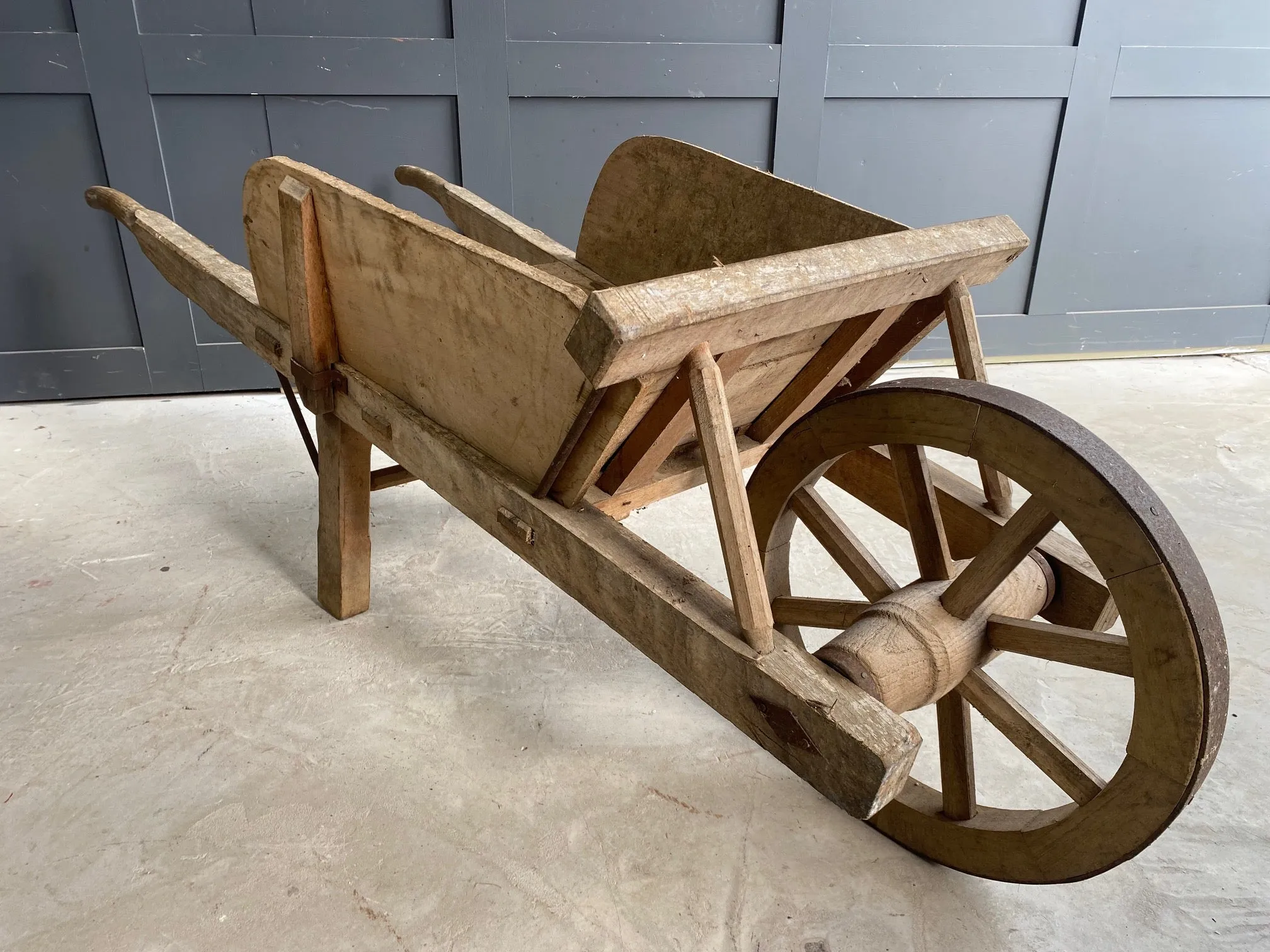 French oak wooden wheelbarrow