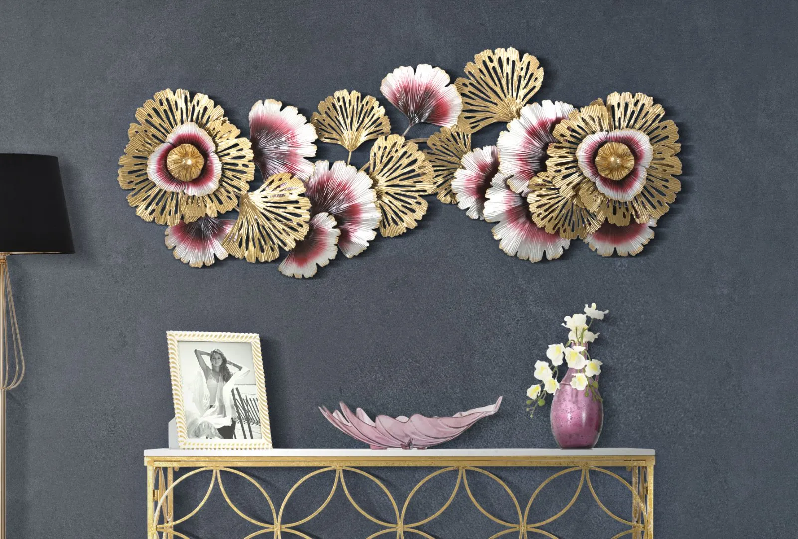 Golden & Red & Silver Flower Wall Decor