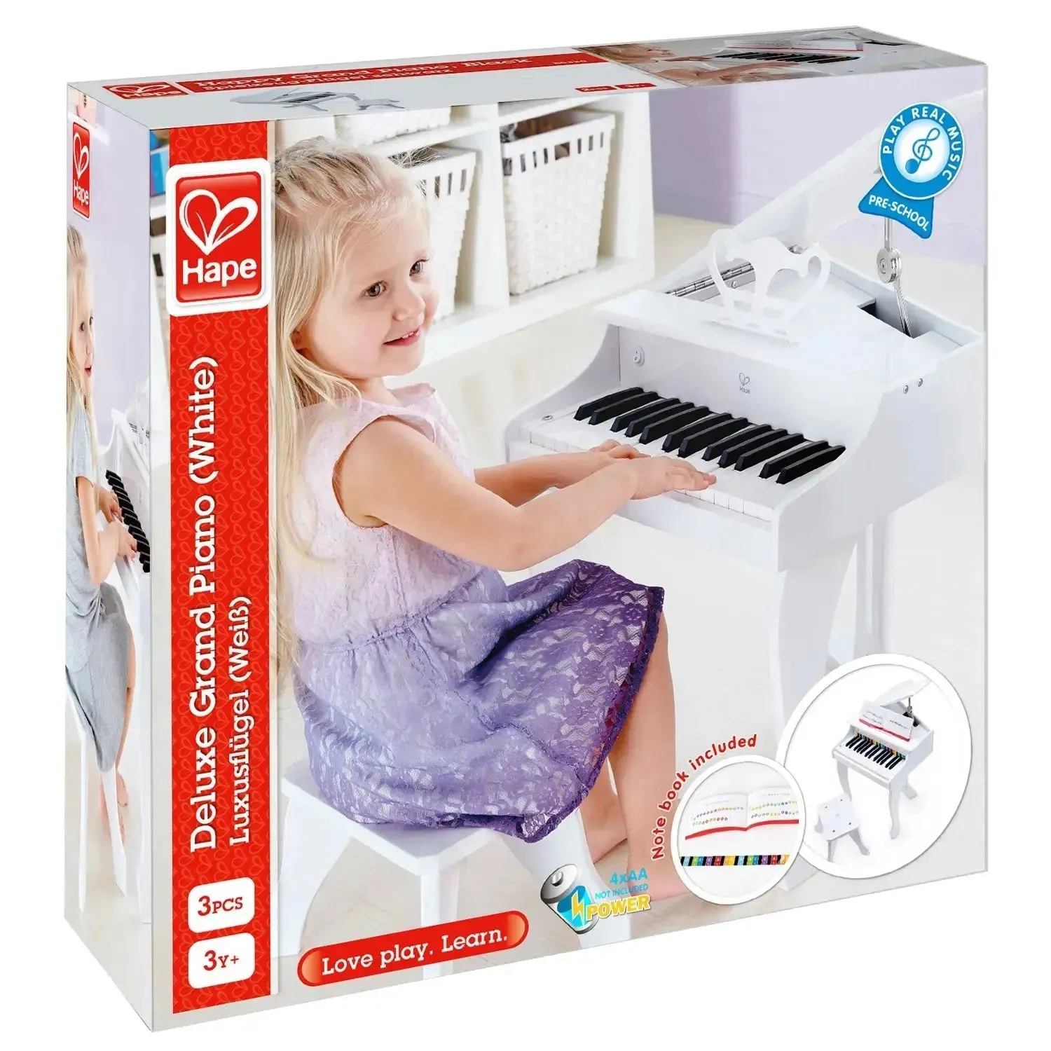 Hape Deluxe White Grand Piano Thirty Key Piano Toy