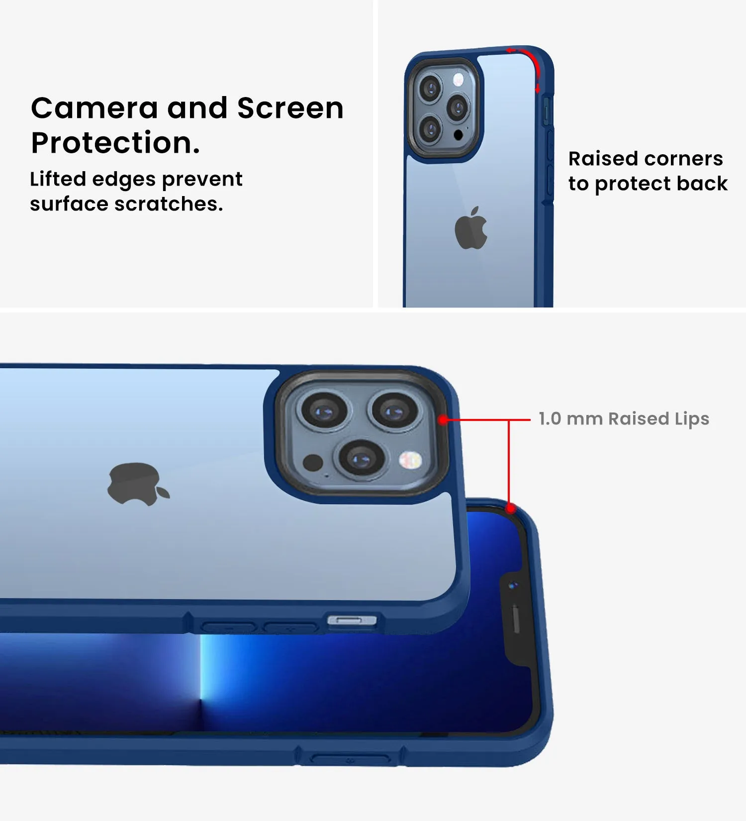Ice Crystal Series Hybrid Scratch-Resistant Transparent PC Military Grade TPU Back Cover for Apple iPhone 13 Pro, 6.1 inch, Deep Blue