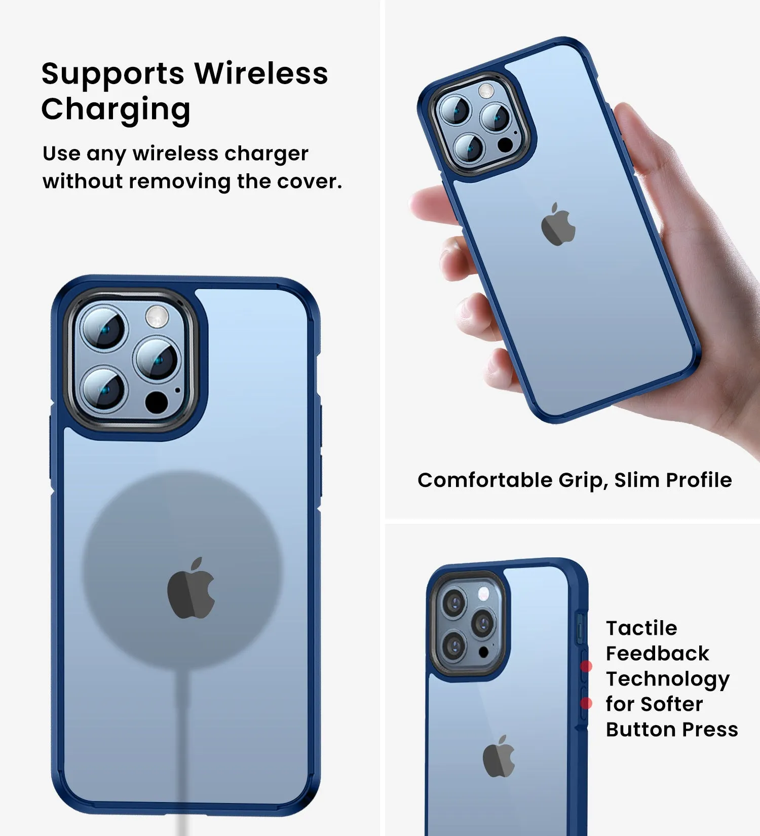 Ice Crystal Series Hybrid Scratch-Resistant Transparent PC Military Grade TPU Back Cover for Apple iPhone 13 Pro, 6.1 inch, Deep Blue
