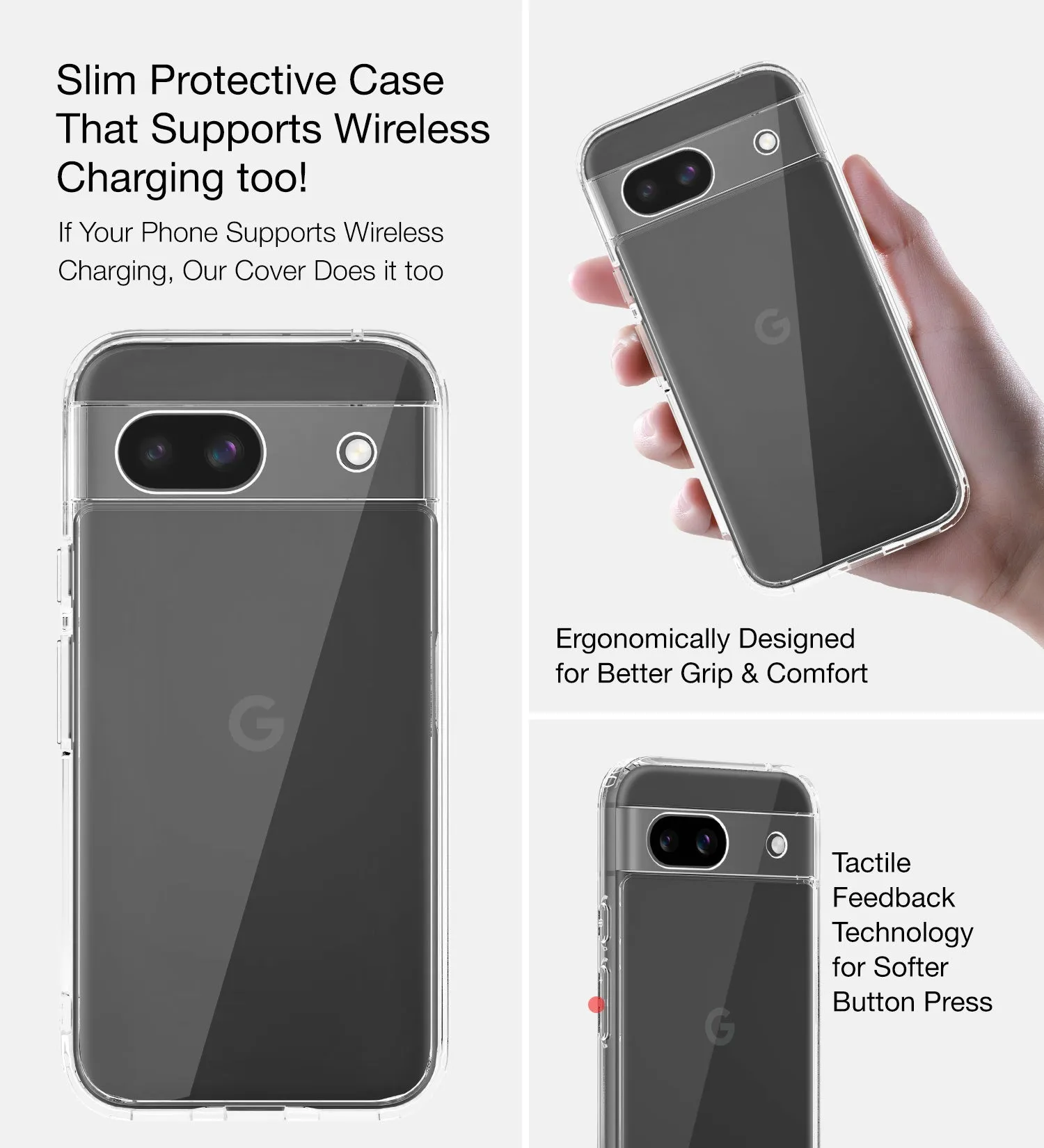 Ice Crystal Series Hybrid Transparent PC Military Grade TPU Back Cover for Google Pixel 8A 5G, 6.1 inch, Crystal Clear