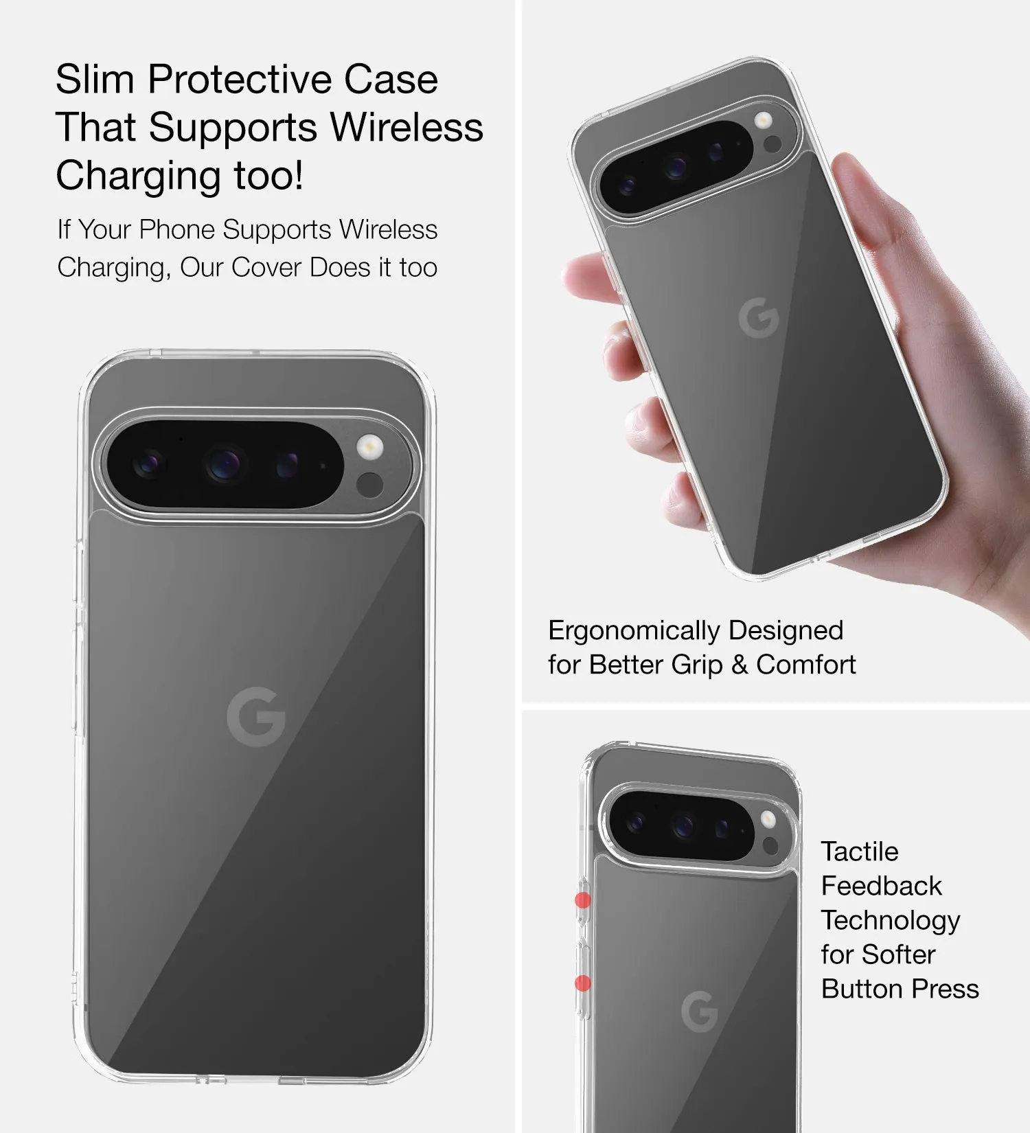 Ice Crystal Series Hybrid Transparent PC Military Grade TPU Back Cover for Google Pixel 9 Pro XL 5G, 6.8 inch, Crystal Clear