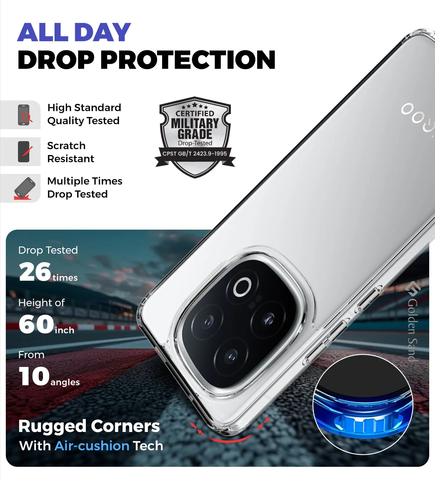 Ice Crystal Series Hybrid Transparent PC Military Grade TPU Back Cover for iQOO 13 5G, 6.82 inch, Crystal Clear