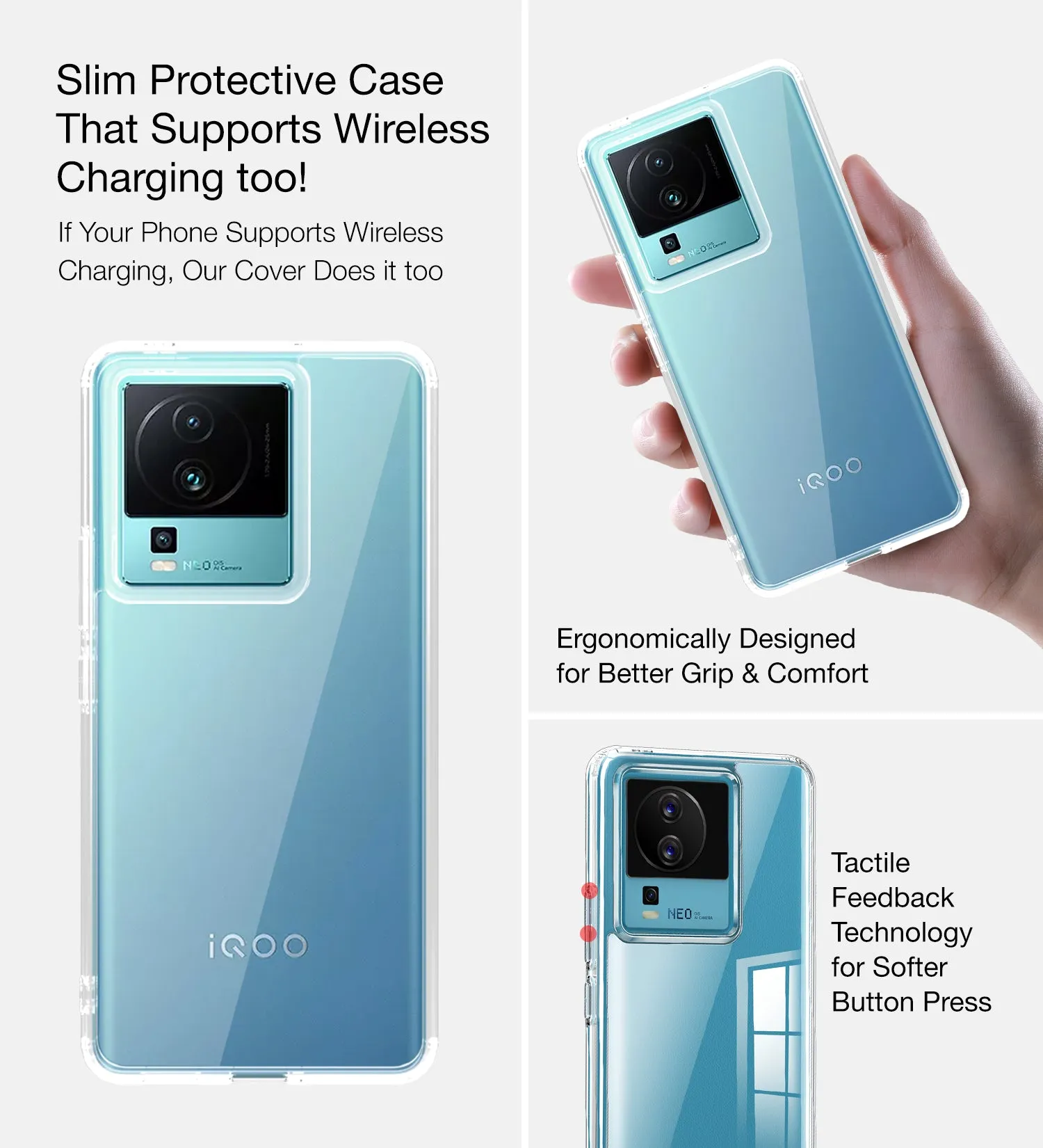 Ice Crystal Series Hybrid Transparent PC Military Grade TPU Back Cover for iQOO Neo 7 5G, iQOO Neo 7 Pro 5G, 6.78 inch, Crystal Clear