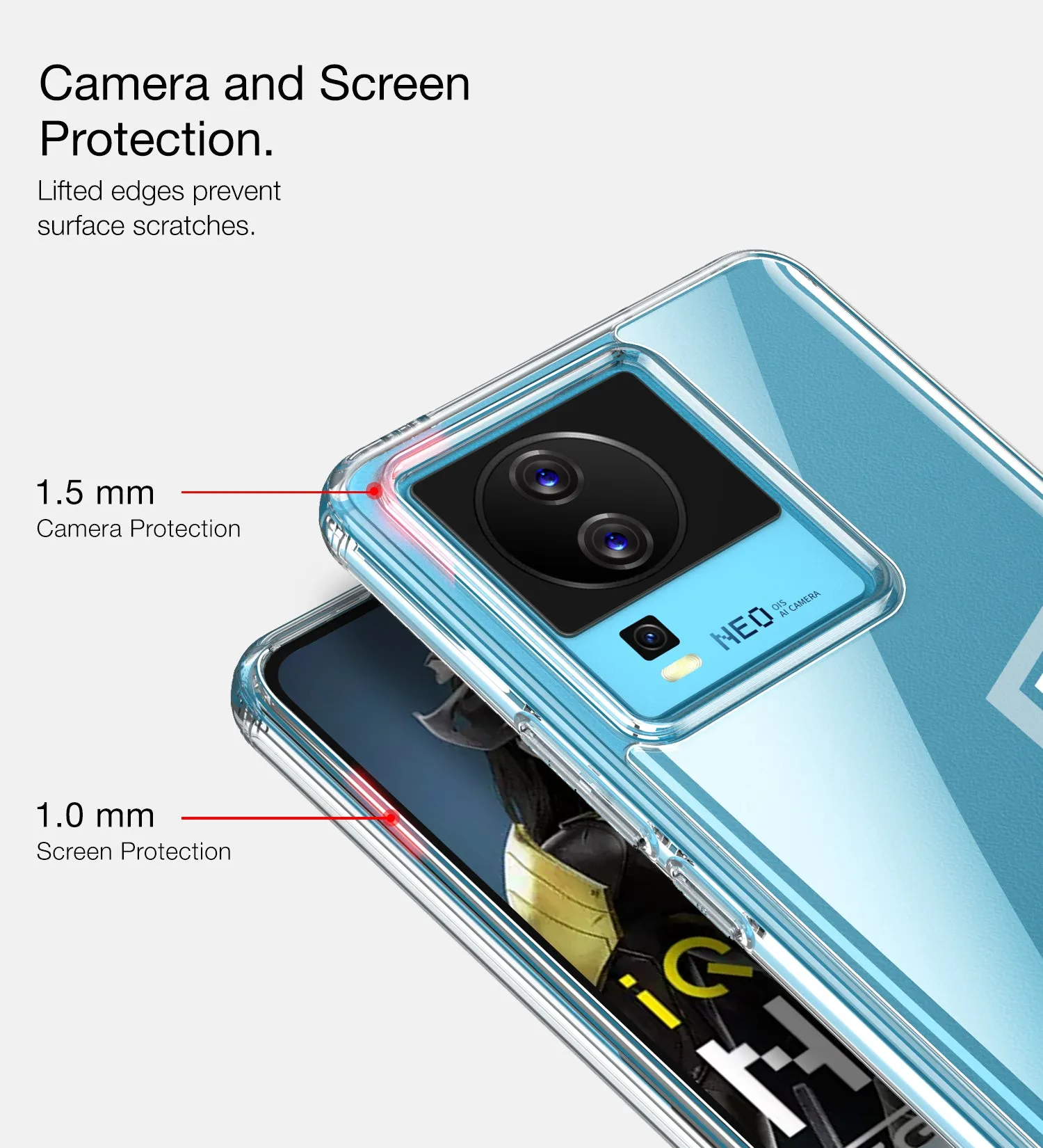 Ice Crystal Series Hybrid Transparent PC Military Grade TPU Back Cover for iQOO Neo 7 5G, iQOO Neo 7 Pro 5G, 6.78 inch, Crystal Clear