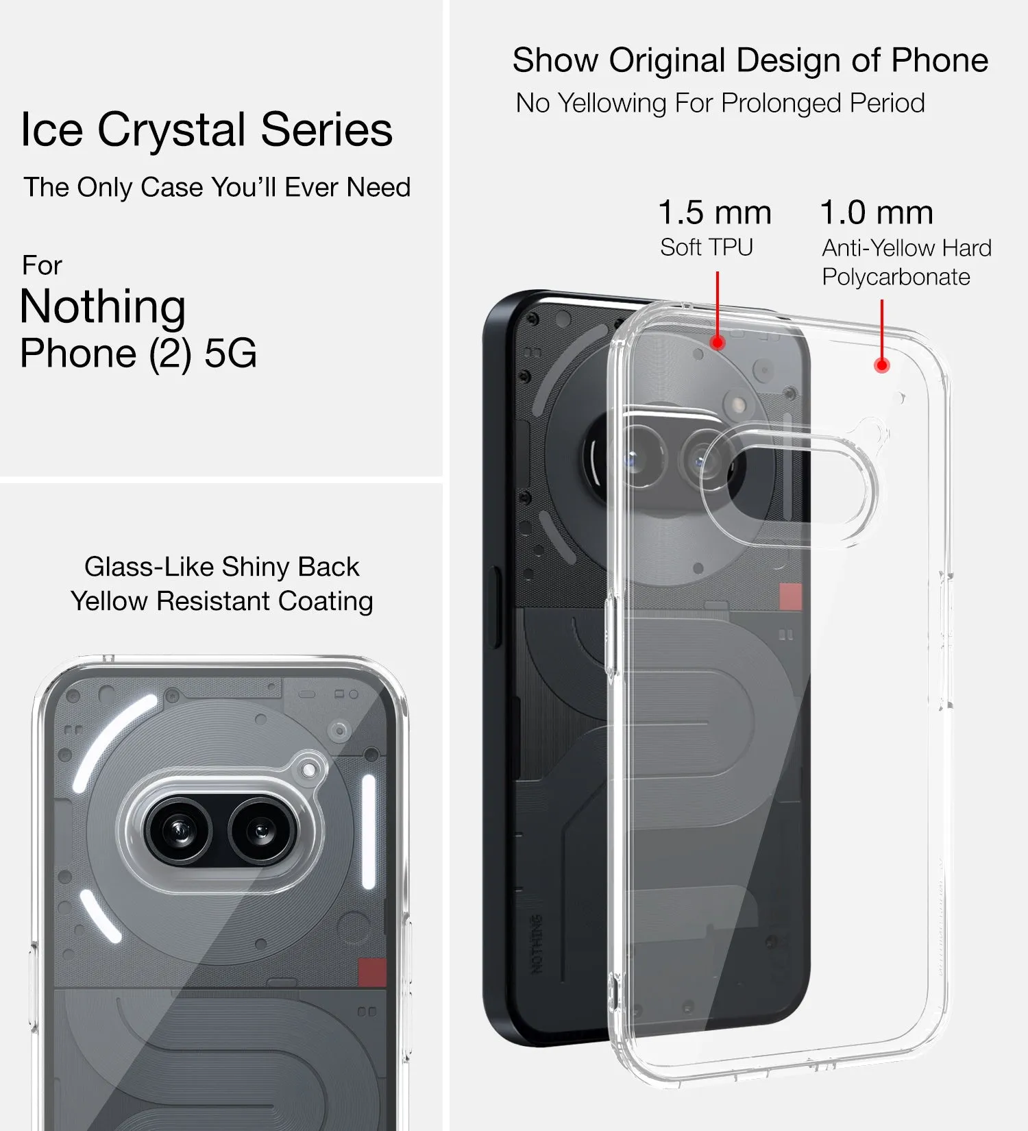 Ice Crystal Series Hybrid Transparent PC Military Grade TPU Back Cover for Nothing Phone (2a) Plus 5G, Nothing Phone (2a) 5G, 6.7 inch, Crystal Clear
