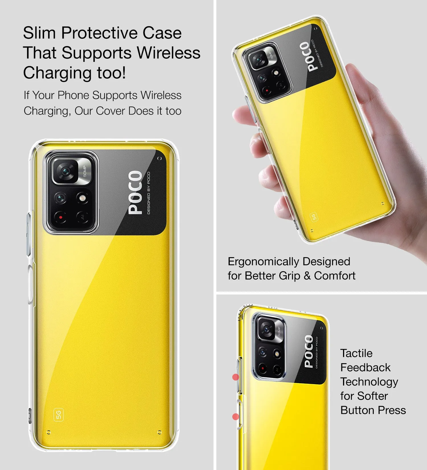 Ice Crystal Series Hybrid Transparent PC Military Grade TPU Back Cover for Poco M4 Pro 5G, 6.6 inch, Crystal Clear