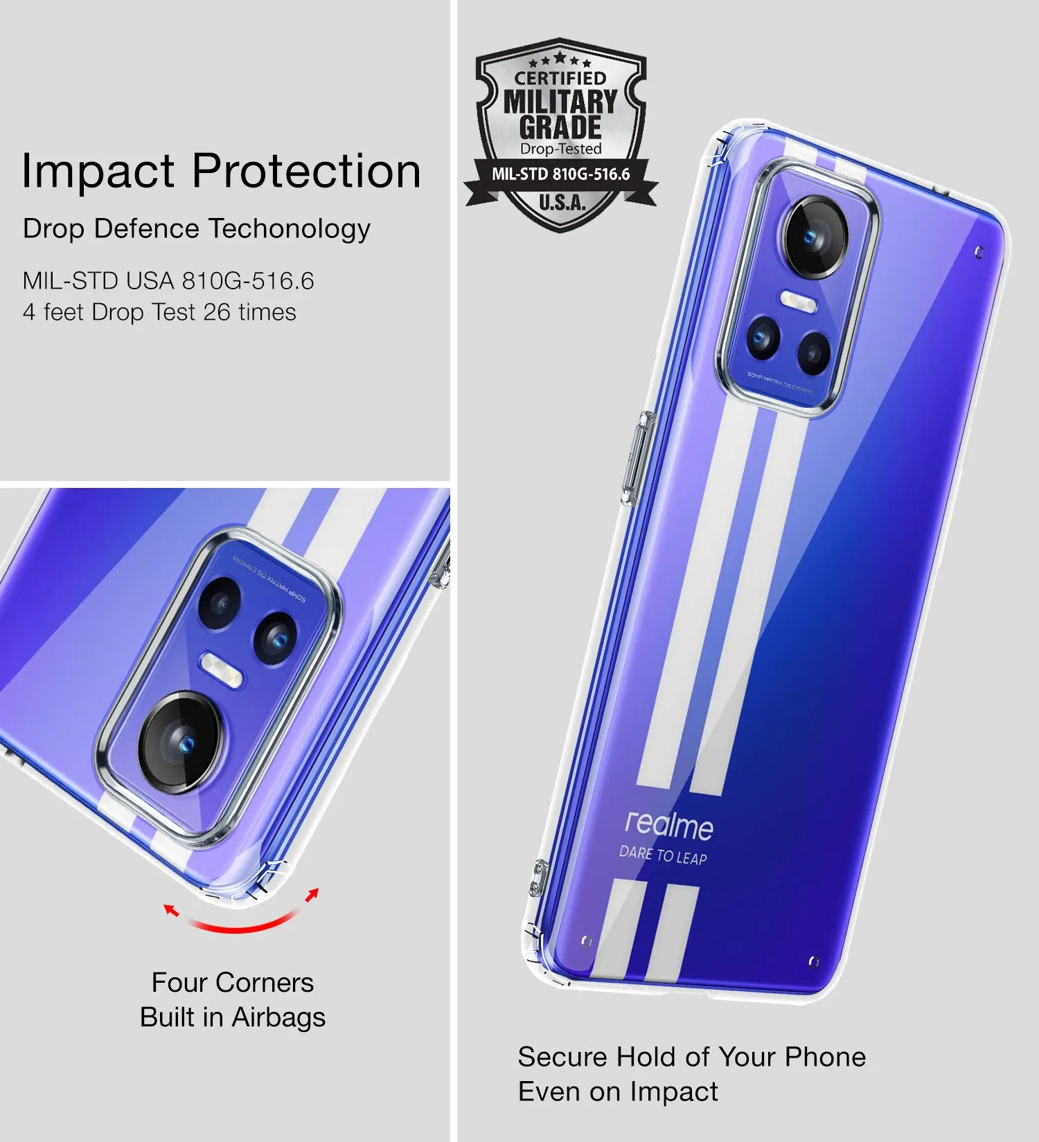 Ice Crystal Series Hybrid Transparent PC Military Grade TPU Back Cover for Realme GT Neo 3, 6.7 inch, Crystal Clear