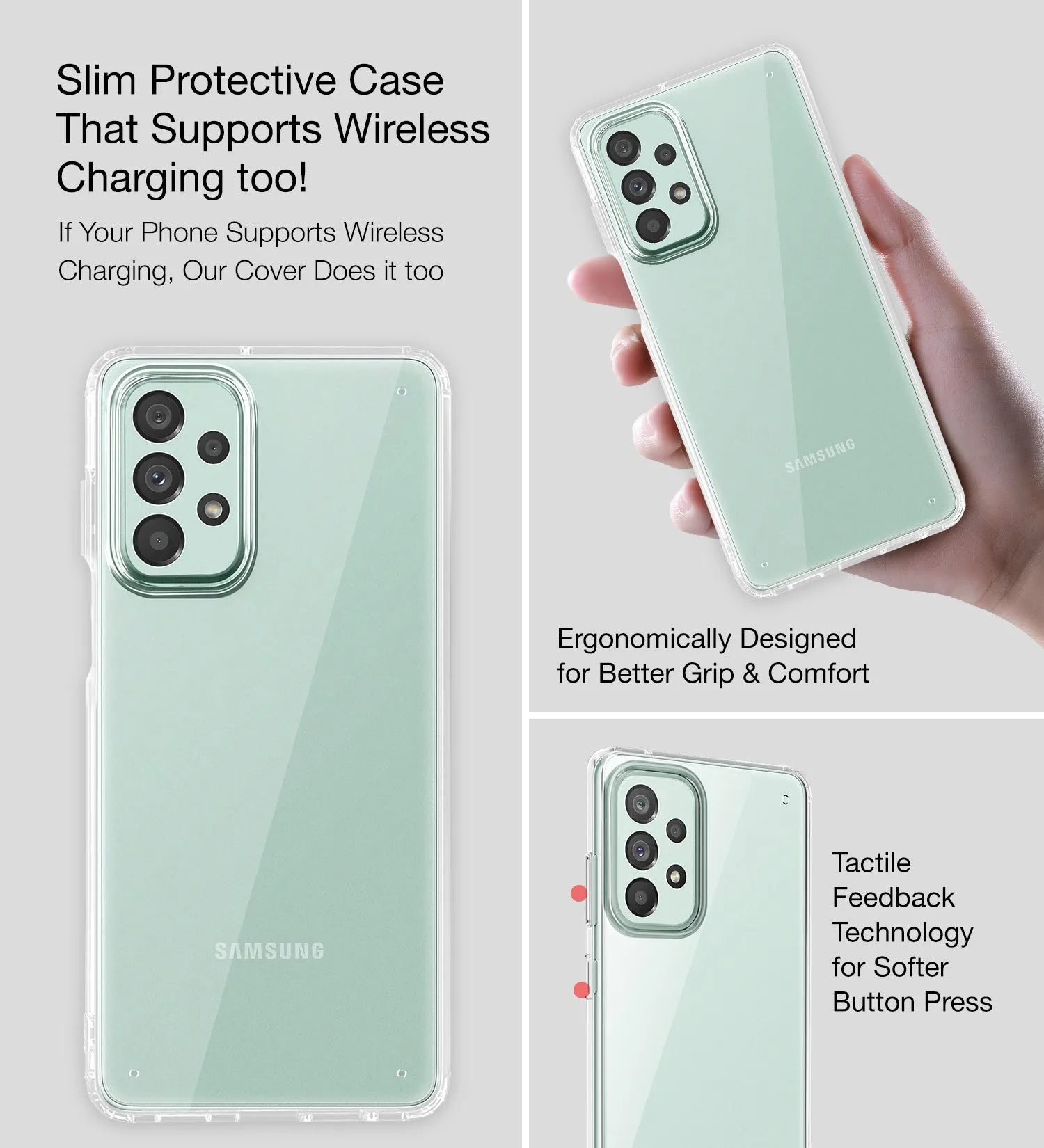 Ice Crystal Series Hybrid Transparent PC Military Grade TPU Back Cover for Samsung Galaxy A73 5G, 6.7 inch, Crystal Clear
