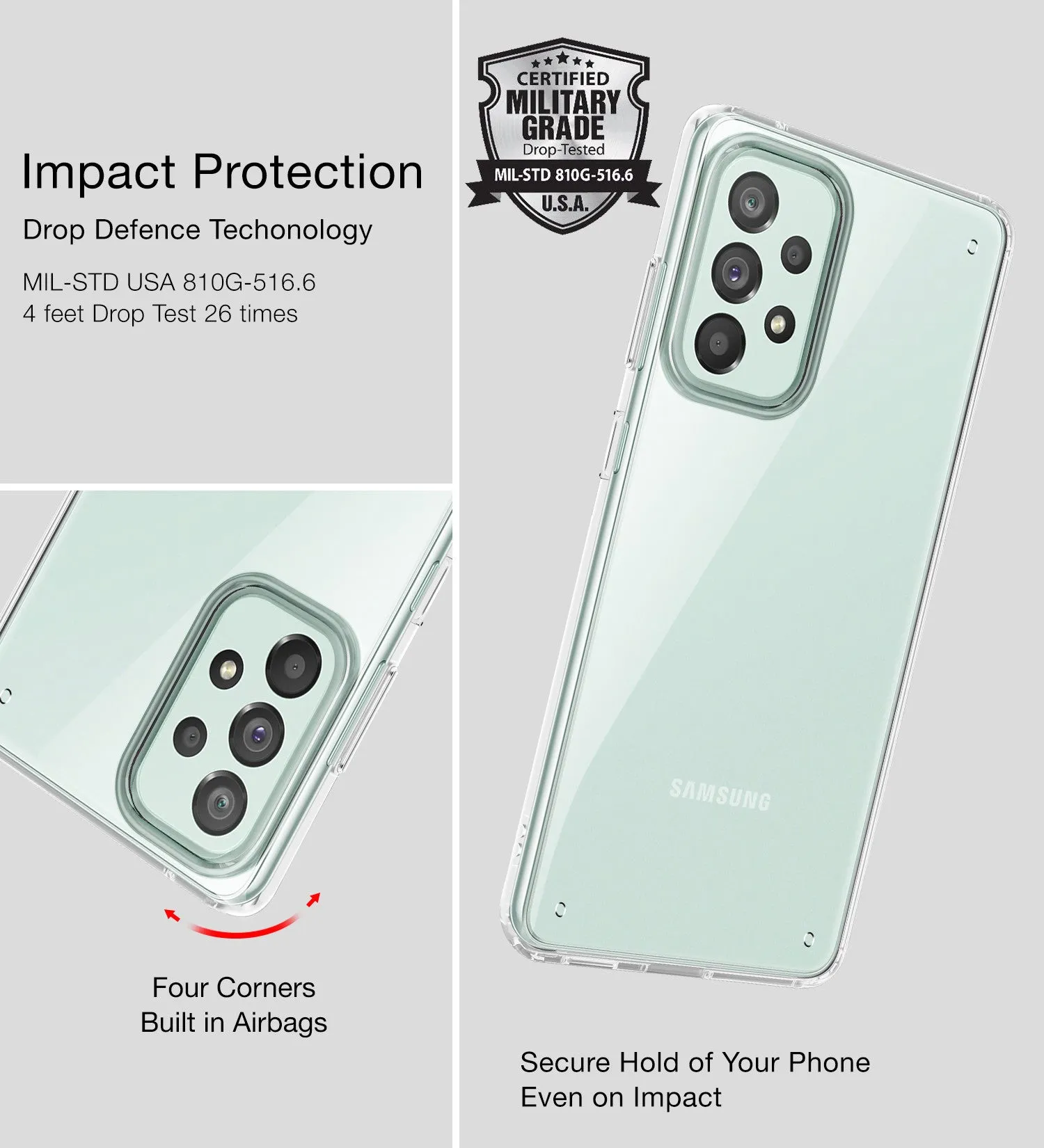 Ice Crystal Series Hybrid Transparent PC Military Grade TPU Back Cover for Samsung Galaxy A73 5G, 6.7 inch, Crystal Clear