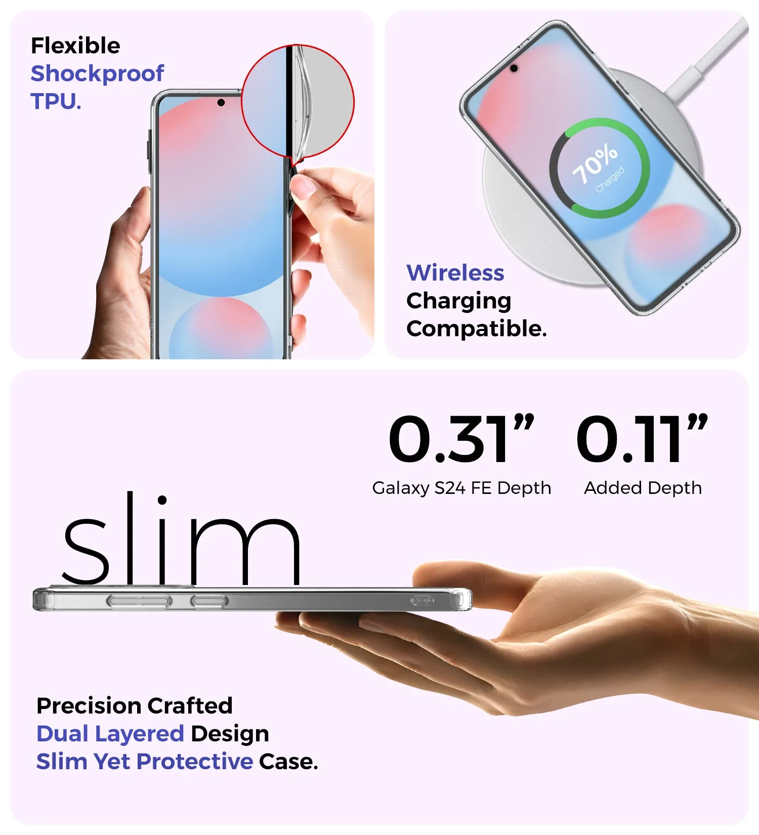 Ice Crystal Series Hybrid Transparent PC Military Grade TPU Back Cover for Samsung Galaxy S24 FE 5G, 6.7 inch, Crystal Clear