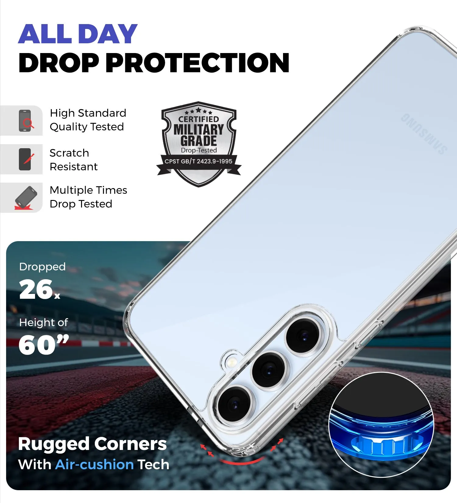 Ice Crystal Series Hybrid Transparent PC Military Grade TPU Back Cover for Samsung Galaxy S24 FE 5G, 6.7 inch, Crystal Clear