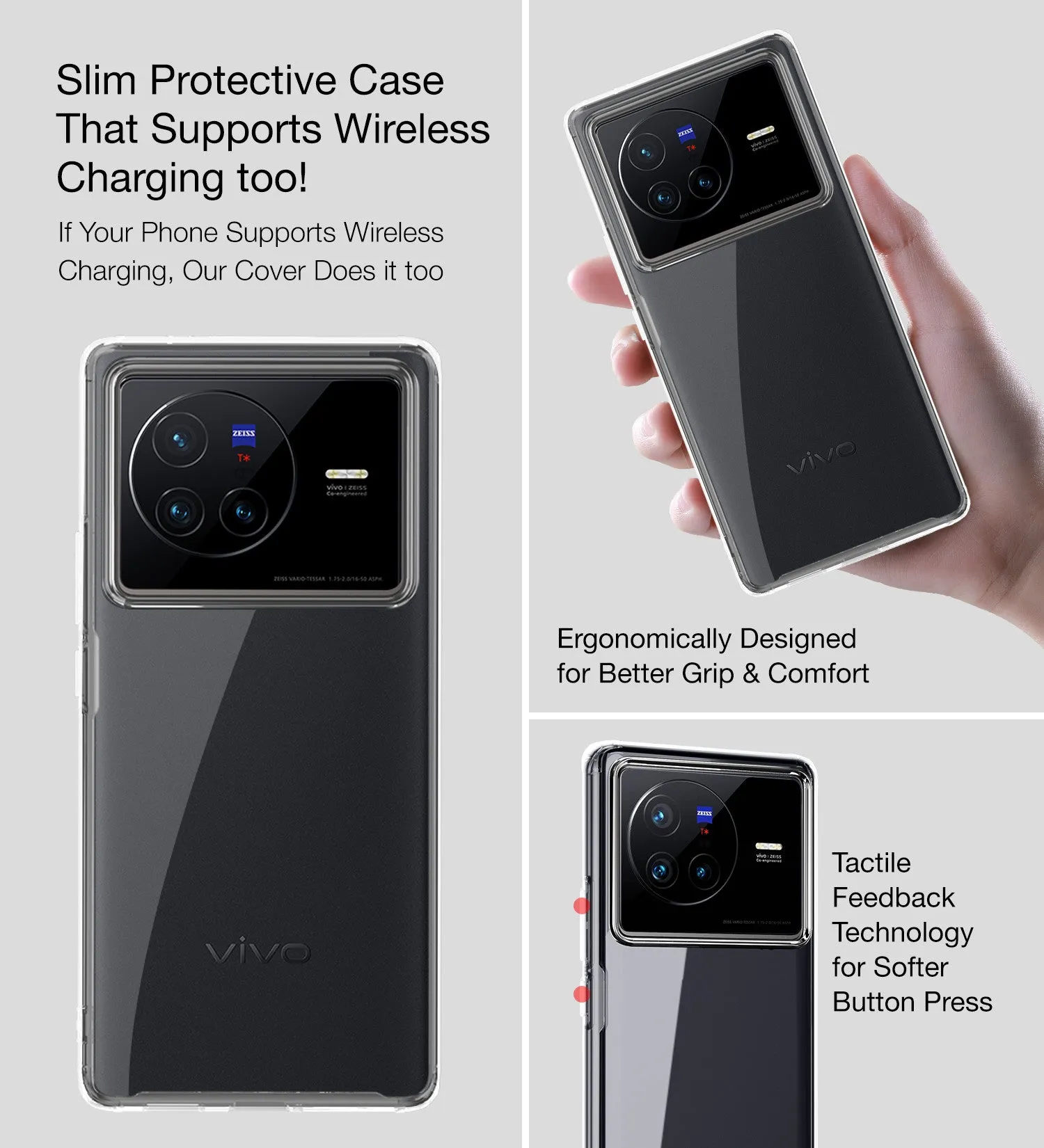 Ice Crystal Series Hybrid Transparent PC Military Grade TPU Back Cover for Vivo X80, 6.78 inch, Crystal Clear