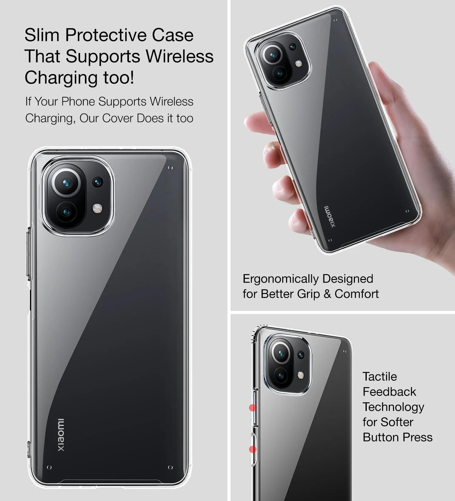 Ice Crystal Series Hybrid Transparent PC Military Grade TPU Back Cover for Xiaomi 11 Lite NE 5G, Xiaomi Mi 11 Lite, Xiaomi Mi 11 Lite 5G, 6.55 inch, Crystal Clear