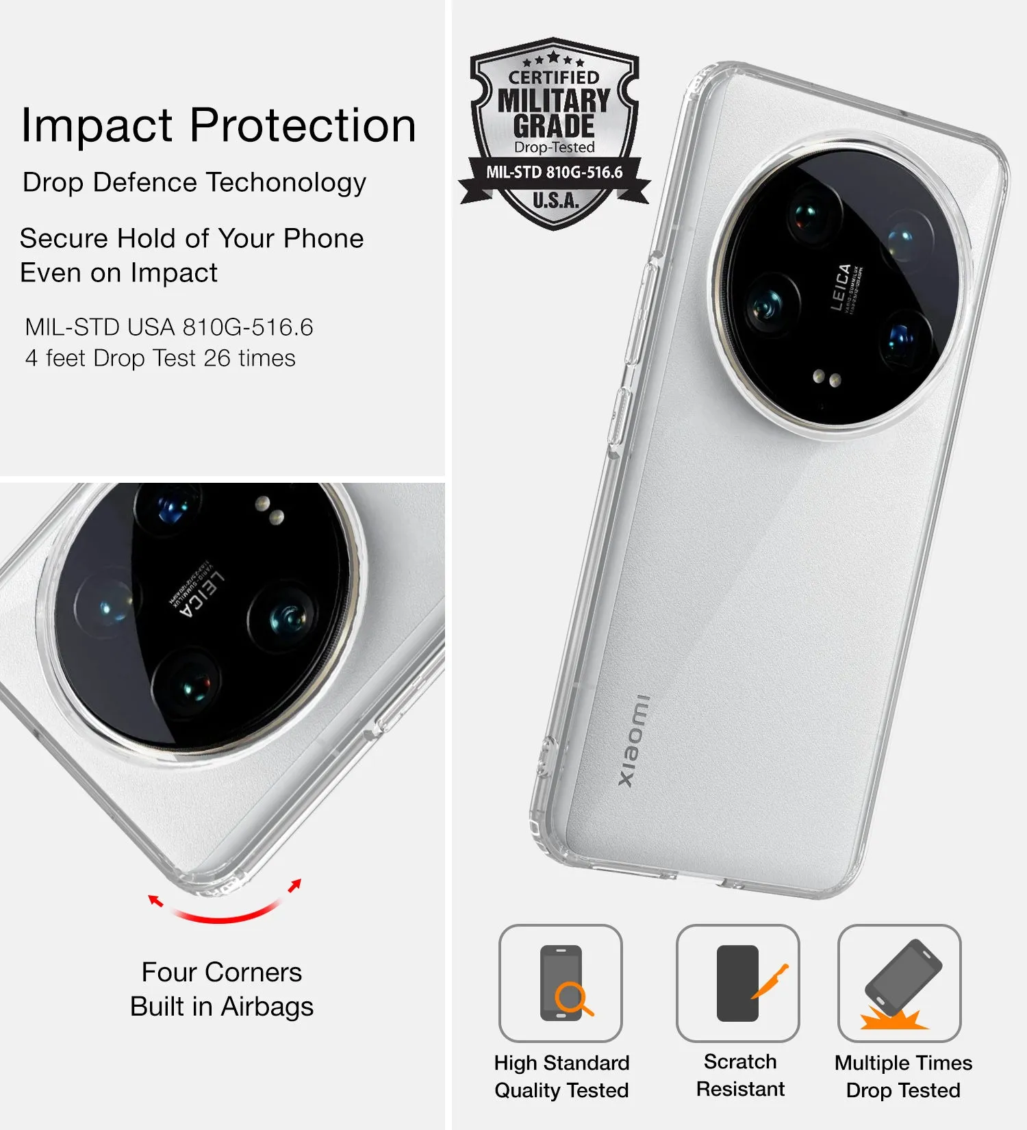 Ice Crystal Series Hybrid Transparent PC Military Grade TPU Back Cover for Xiaomi 14 Ultra 5G, 6.73 inch, Crystal Clear