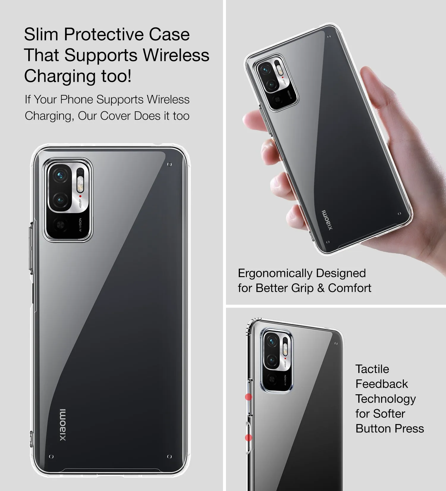 Ice Crystal Series Hybrid Transparent PC Military Grade TPU Back Cover for Xiaomi Redmi Note 10T 5G, 6.5 inch, Crystal Clear