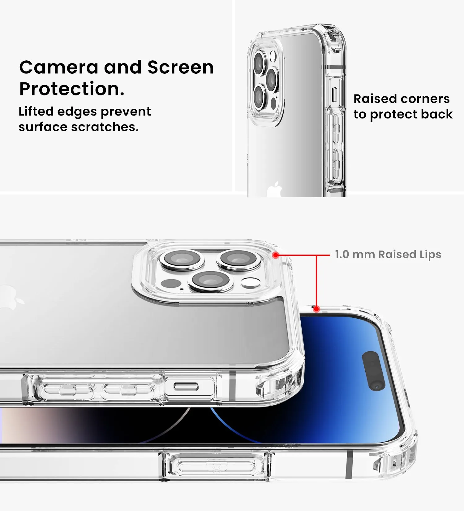 Ice Crystal Series Hybrid Yellow Resistant Transparent PC Military Grade TPU Back Cover for Apple iPhone 14 Pro, 6.1 inch, Crystal Clear