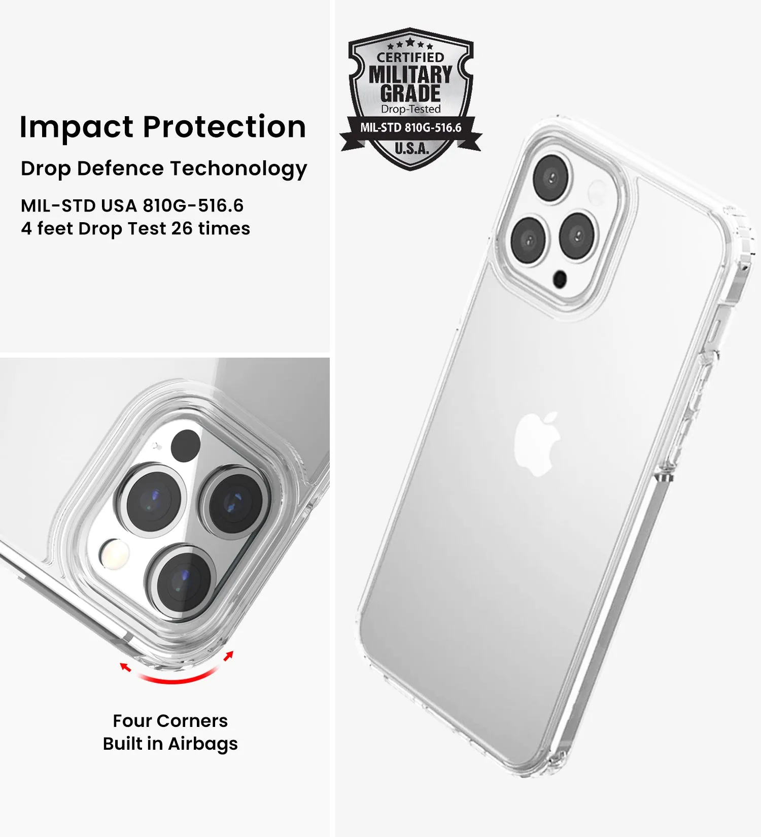 Ice Crystal Series Hybrid Yellow Resistant Transparent PC Military Grade TPU Back Cover for Apple iPhone 14 Pro, 6.1 inch, Crystal Clear