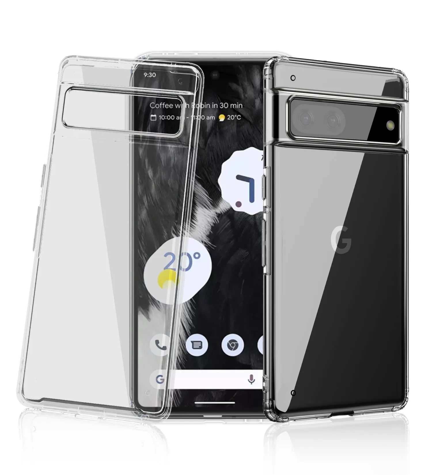 Ice Crystal Series Hybrid Yellow Resistant Transparent PC Military Grade TPU Back Cover for Google Pixel 7 5G, 6.3 inch, Black Clear