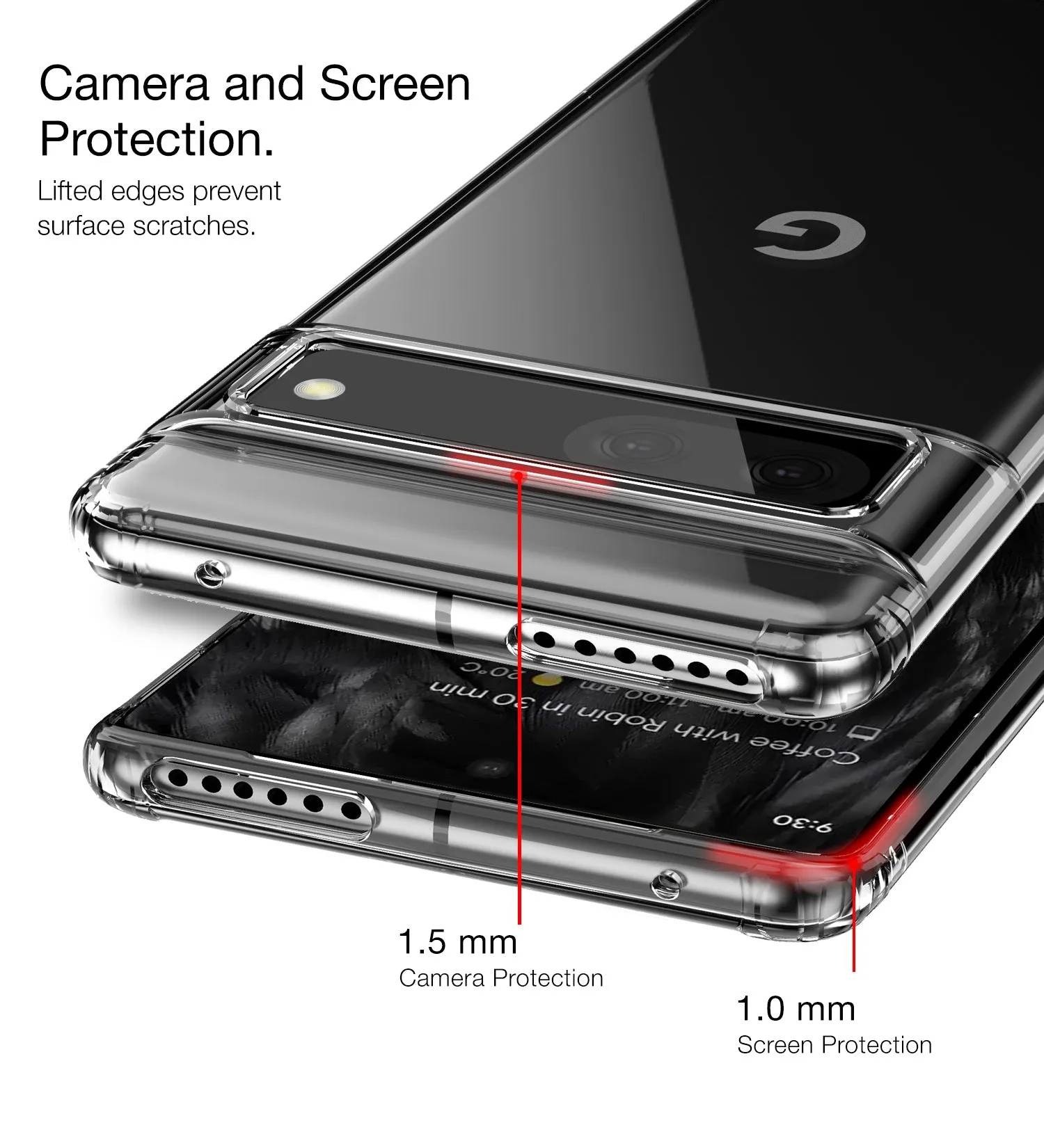 Ice Crystal Series Hybrid Yellow Resistant Transparent PC Military Grade TPU Back Cover for Google Pixel 7 5G, 6.3 inch, Black Clear