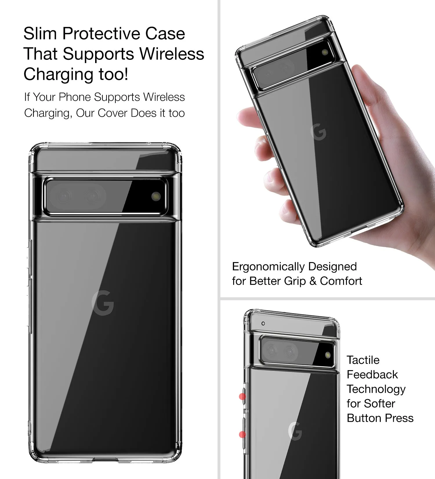 Ice Crystal Series Hybrid Yellow Resistant Transparent PC Military Grade TPU Back Cover for Google Pixel 7 5G, 6.3 inch, Black Clear
