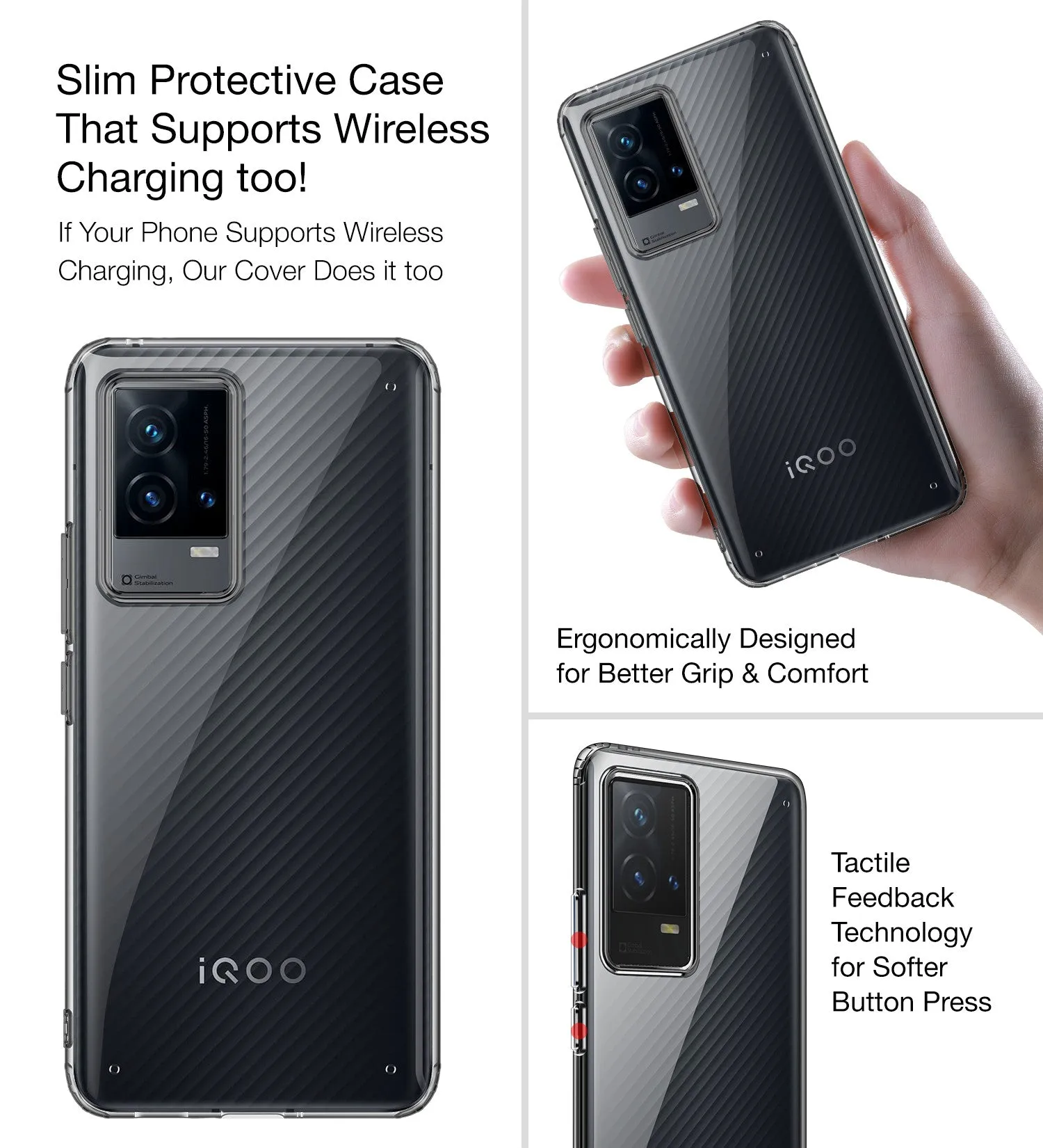 Ice Crystal Series Hybrid Yellow Resistant Transparent PC Military Grade TPU Back Cover for iQOO 9 5G, 6.56 inch, Black Clear