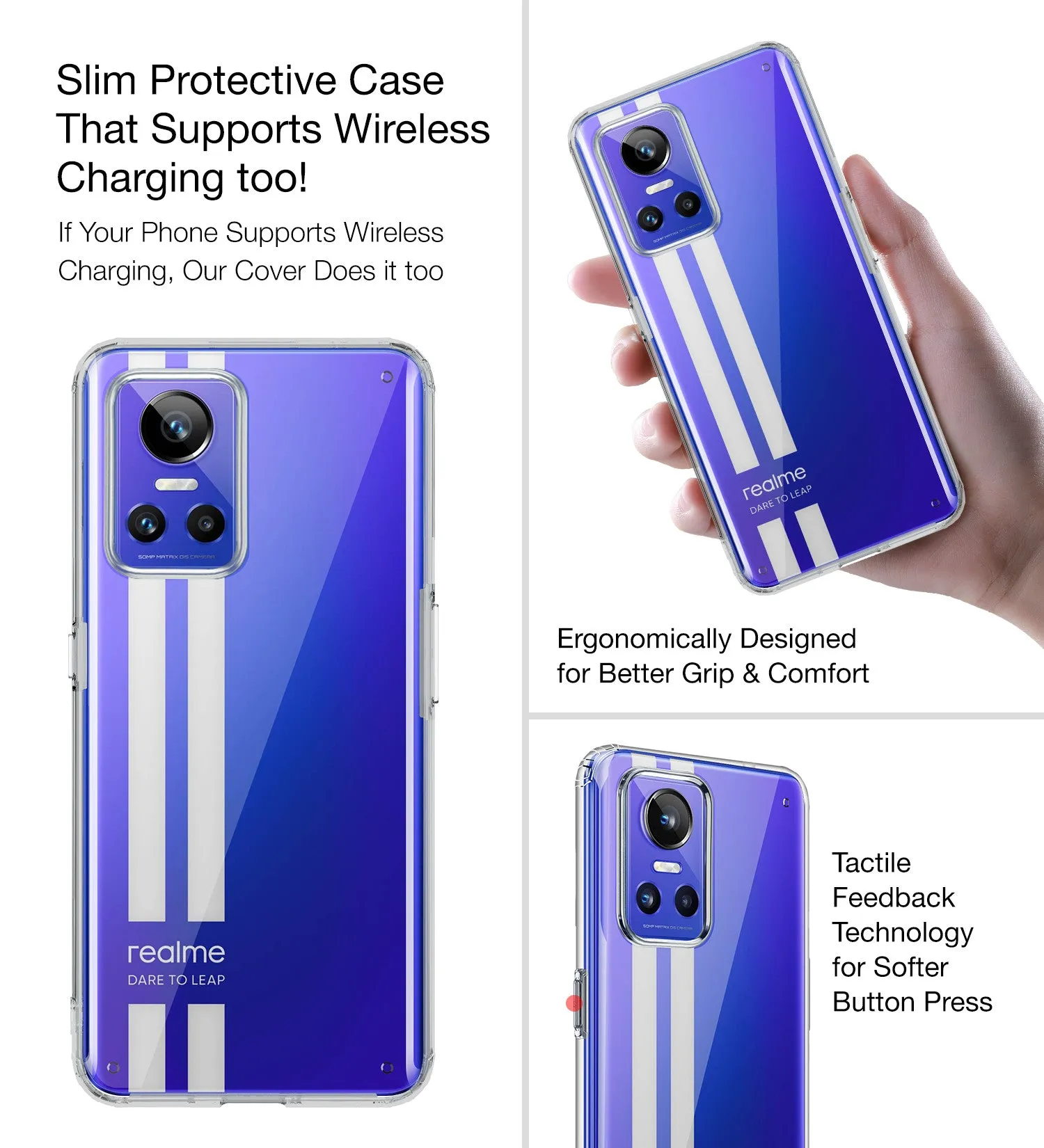 Ice Crystal Series Hybrid Yellow Resistant Transparent PC Military Grade TPU Back Cover for Realme GT Neo 3, 6.7 inch, Black Clear