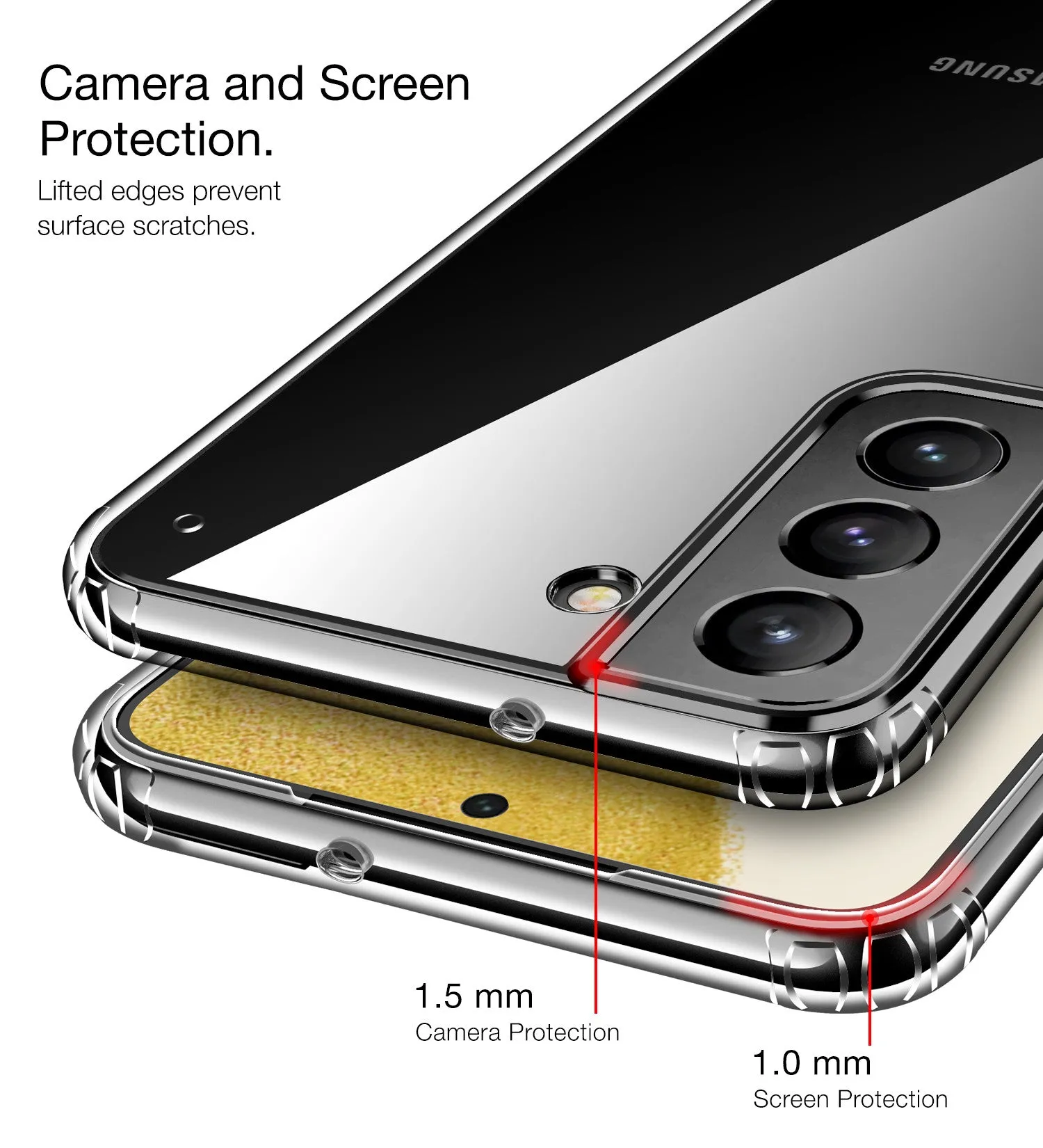 Ice Crystal Series Hybrid Yellow Resistant Transparent PC Military Grade TPU Back Cover for Samsung Galaxy S22 5G, 6.1 inch, Black Clear