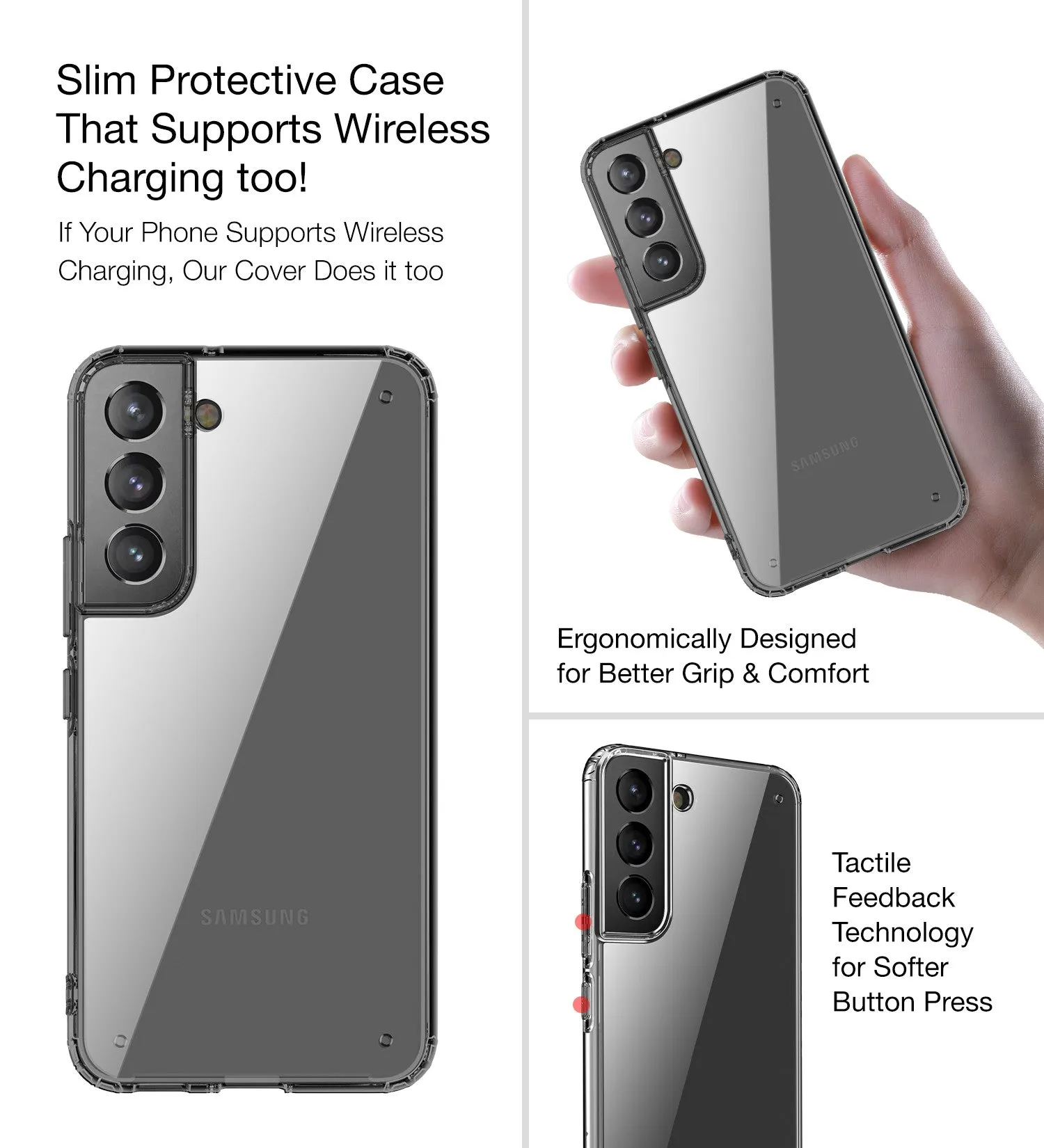 Ice Crystal Series Hybrid Yellow Resistant Transparent PC Military Grade TPU Back Cover for Samsung Galaxy S22 5G, 6.1 inch, Black Clear