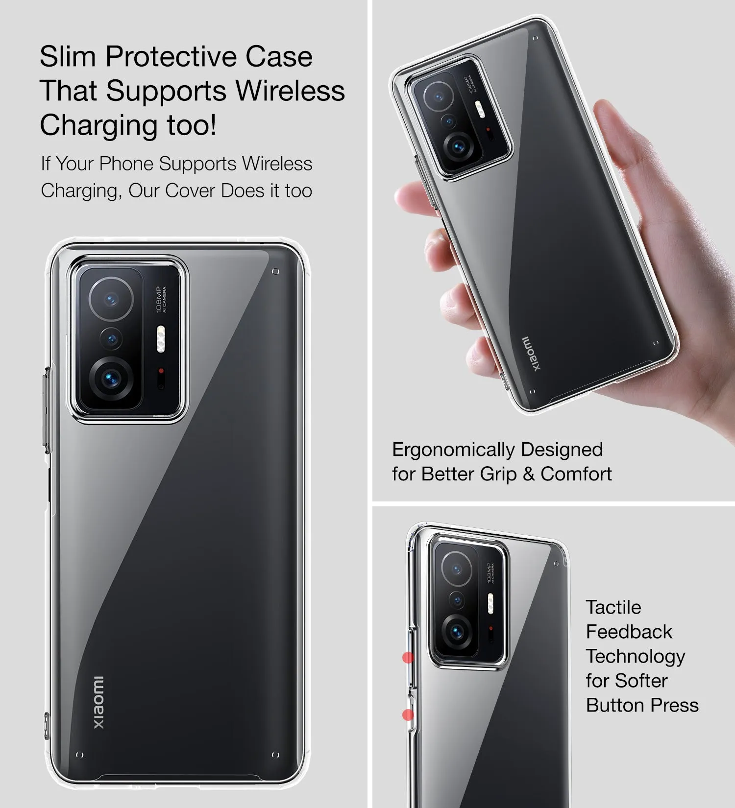 Ice Crystal Series Hybrid Yellow Resistant Transparent PC Military Grade TPU Back Cover for Xiaomi Mi 11T 5G, Xiaomi 11T Pro 5G, 6.67 inch, Crystal Clear