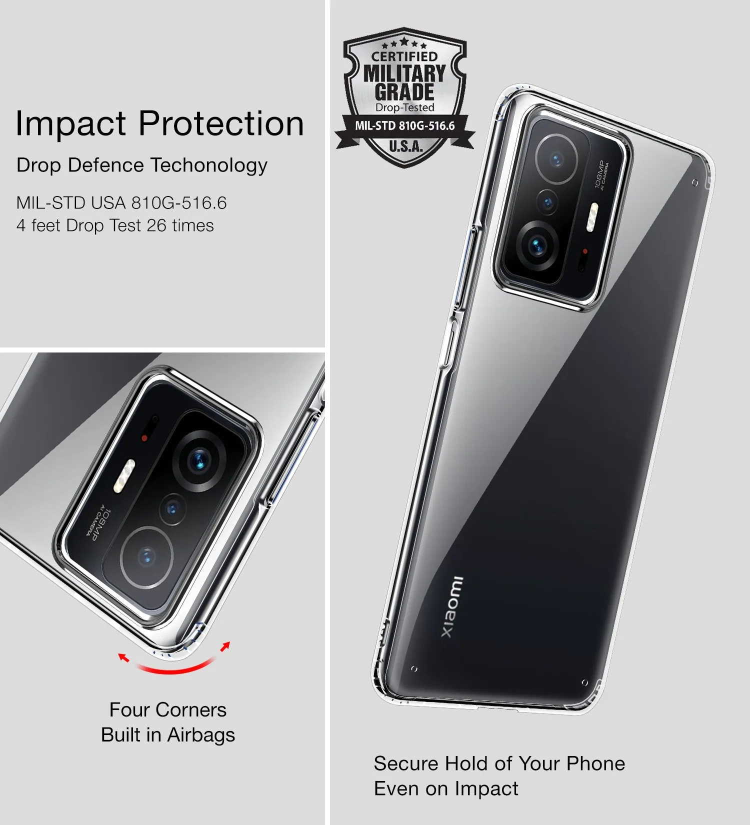 Ice Crystal Series Hybrid Yellow Resistant Transparent PC Military Grade TPU Back Cover for Xiaomi Mi 11T 5G, Xiaomi 11T Pro 5G, 6.67 inch, Crystal Clear