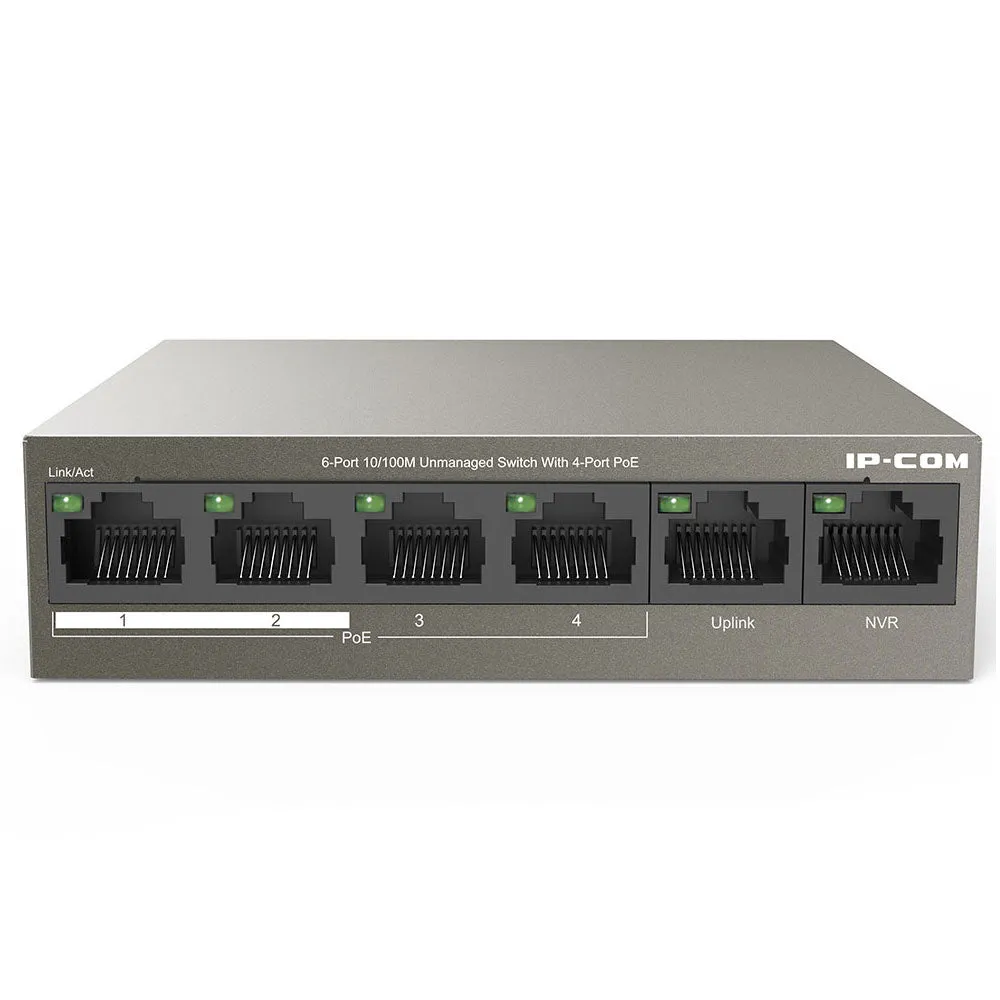IP-COM F1106P-4-63W Unmanaged Desktop PoE Switch 4 Ports 10/100Mbps   2 Ports 10/100Mbps Uplink