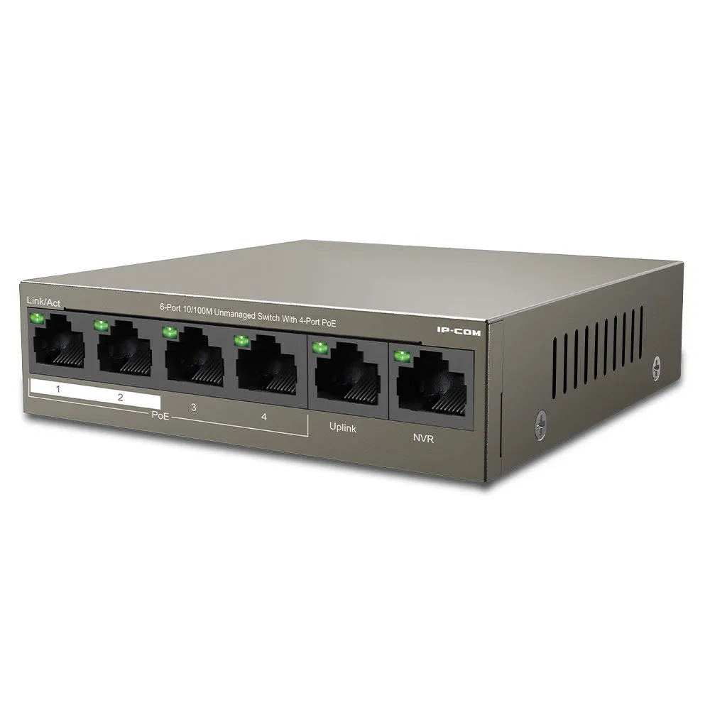 IP-COM F1106P-4-63W Unmanaged Desktop PoE Switch 4 Ports 10/100Mbps   2 Ports 10/100Mbps Uplink