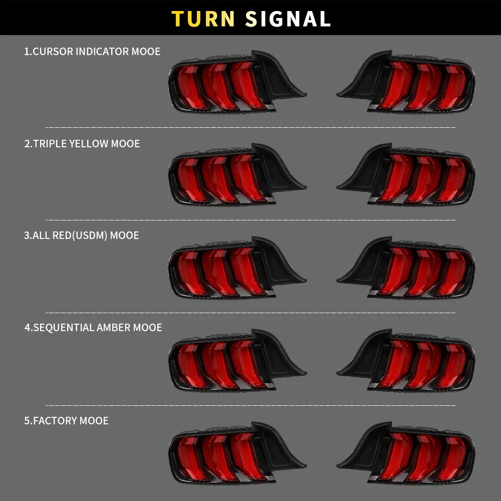LED Tail Lights Assembly With 5 Modes Sequential Turn Signal For 2015-2023 Ford Mustang 6th Gen (S550)