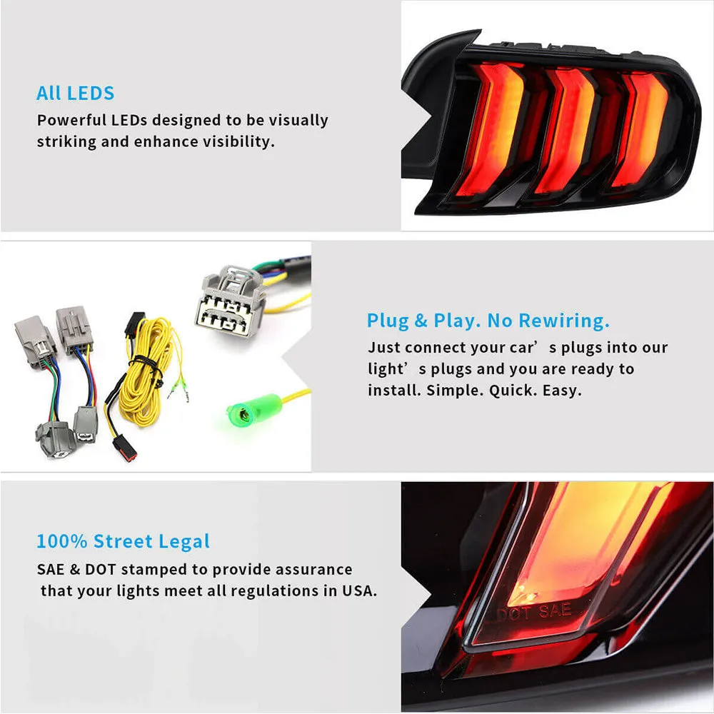 LED Tail Lights Assembly With 5 Modes Sequential Turn Signal For 2015-2023 Ford Mustang 6th Gen (S550)