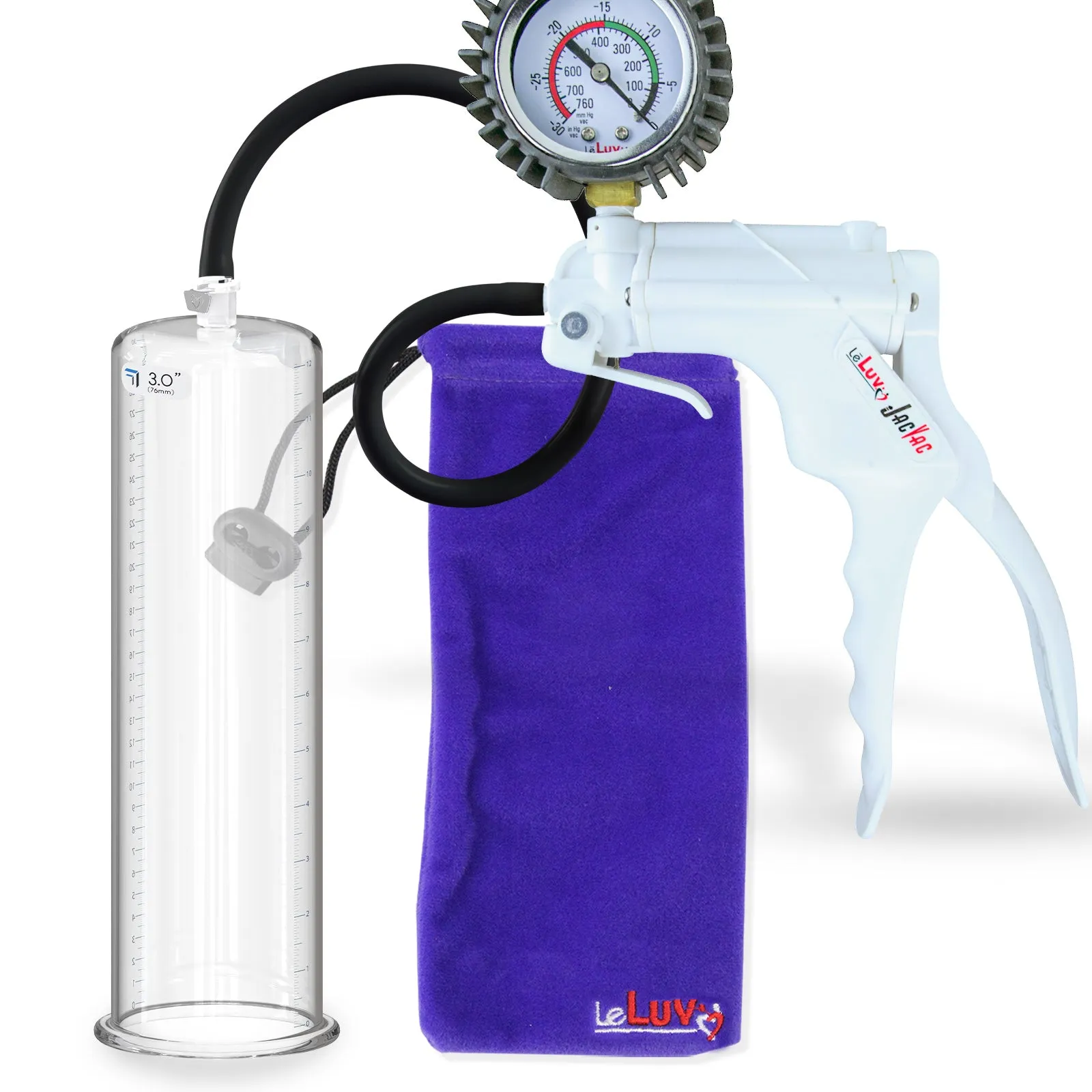 LeLuv JacVac Penis Pump - NPT Handle   Protected Gauge - 12" Round Flange - [Black-Pink Handles on Shopify]