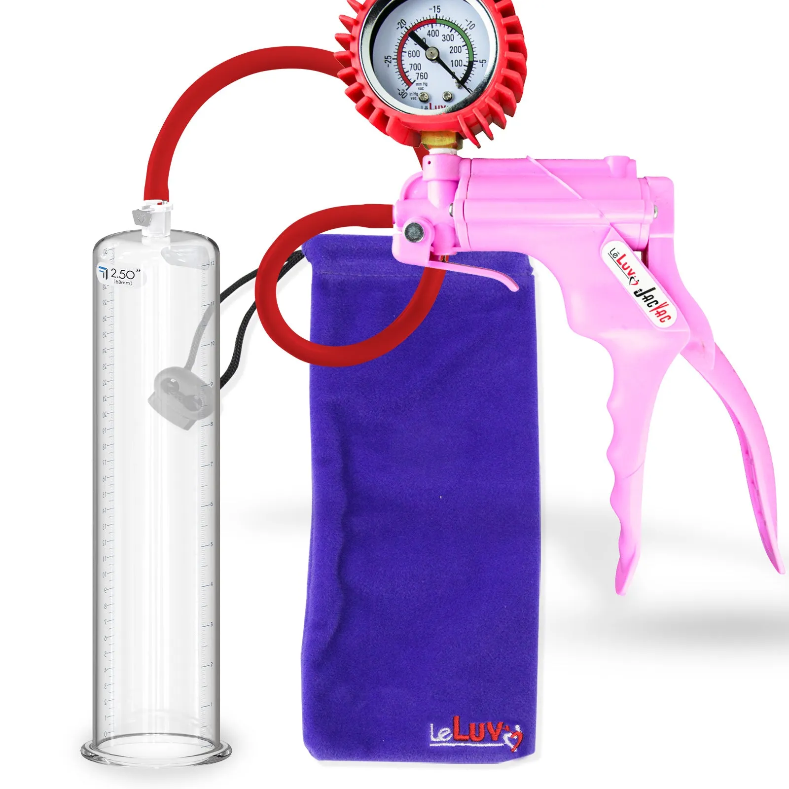 LeLuv JacVac Penis Pump - NPT Handle   Protected Gauge - 12" Round Flange - [Black-Pink Handles on Shopify]