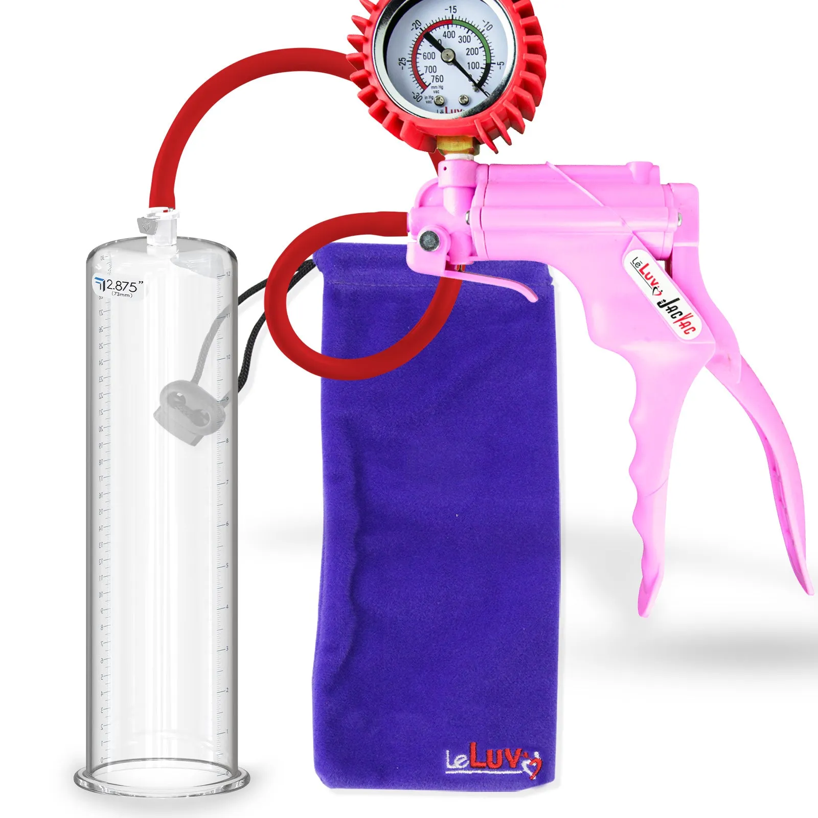LeLuv JacVac Penis Pump - NPT Handle   Protected Gauge - 12" Round Flange - [Black-Pink Handles on Shopify]