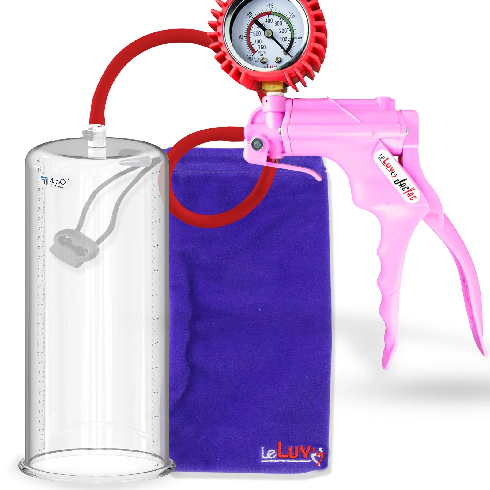 LeLuv JacVac Penis Pump - NPT Handle   Protected Gauge - 12" Round Flange - [Black-Pink Handles on Shopify]