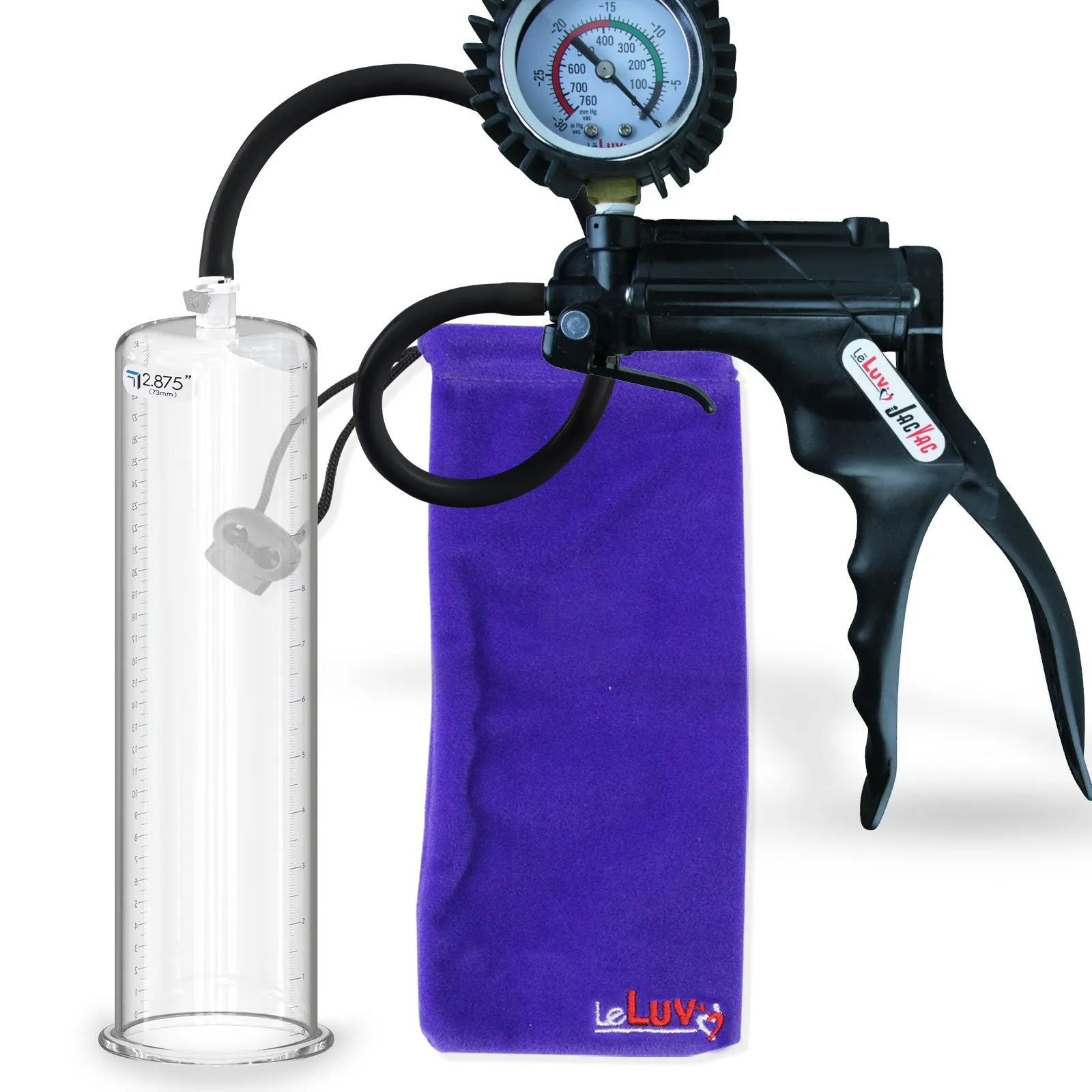 LeLuv JacVac Penis Pump - NPT Handle   Protected Gauge - 12" Round Flange - [Black-Pink Handles on Shopify]