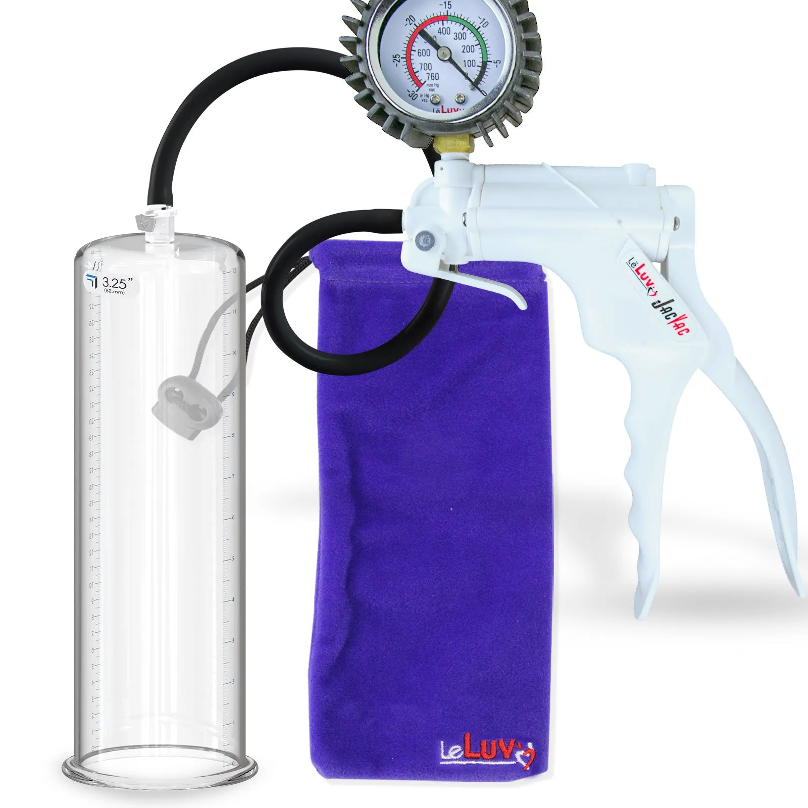 LeLuv JacVac Penis Pump - NPT Handle   Protected Gauge - 12" Round Flange - [Black-Pink Handles on Shopify]