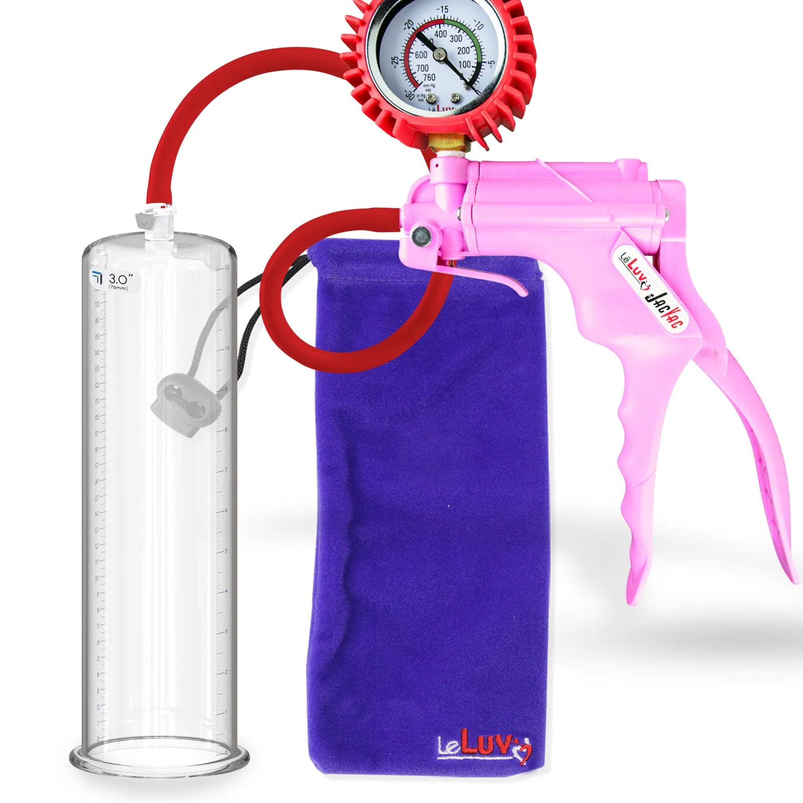 LeLuv JacVac Penis Pump - NPT Handle   Protected Gauge - 12" Round Flange - [Black-Pink Handles on Shopify]