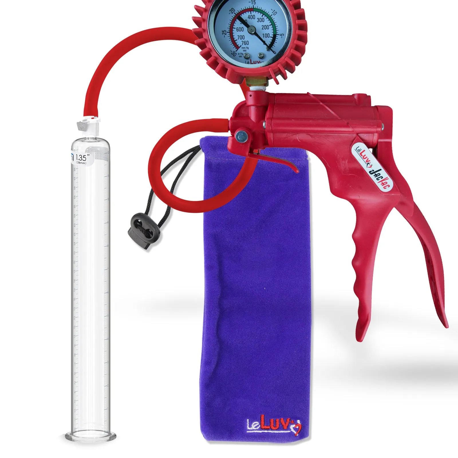 LeLuv JacVac Penis Pump - NPT Handle   Protected Gauge - 12" Round Flange - [Black-Pink Handles on Shopify]