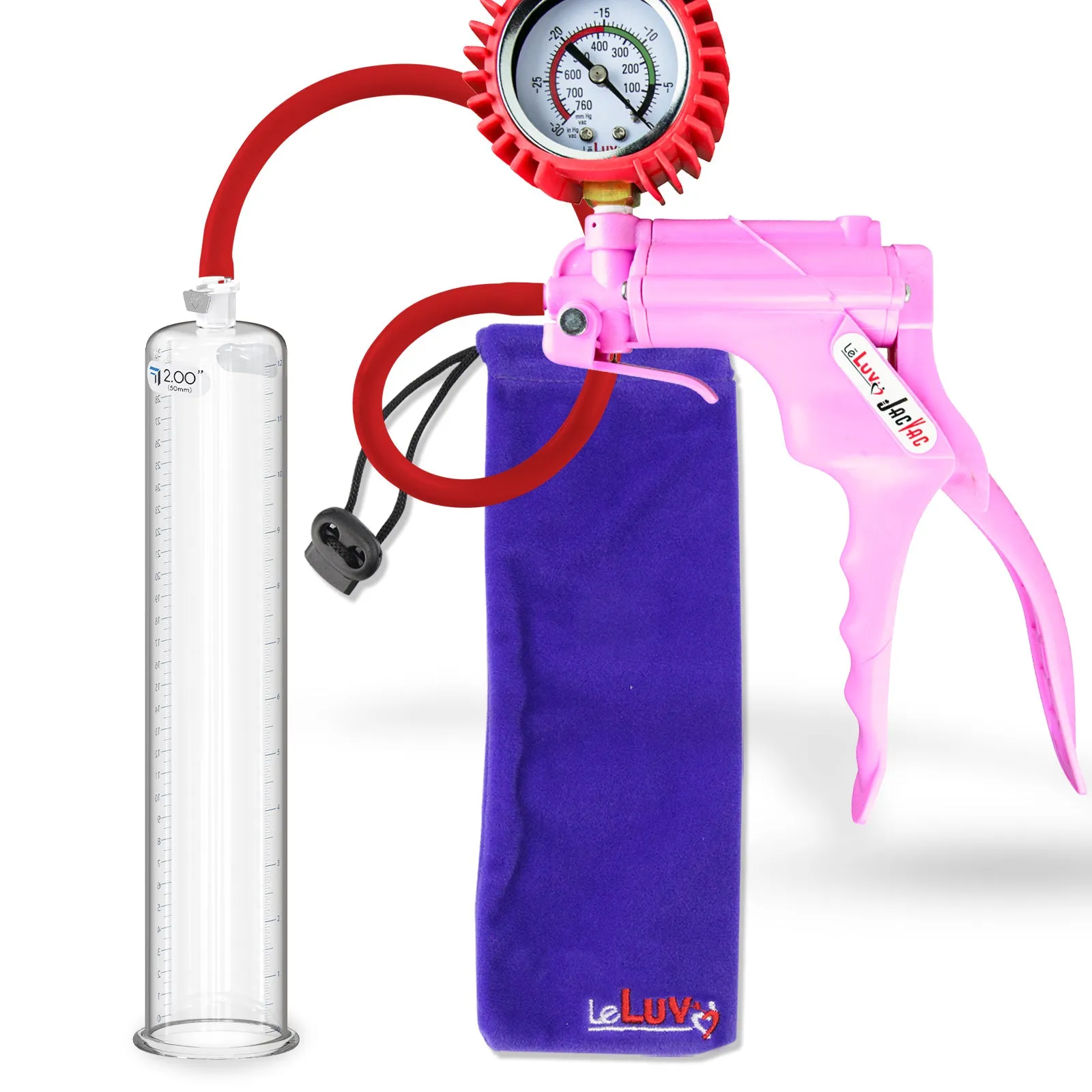 LeLuv JacVac Penis Pump - NPT Handle   Protected Gauge - 12" Round Flange - [Black-Pink Handles on Shopify]