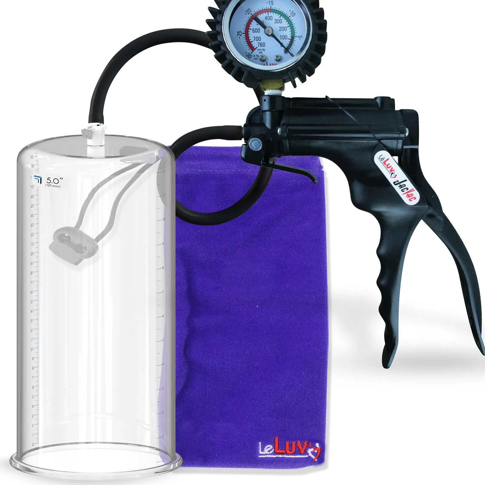 LeLuv JacVac Penis Pump - NPT Handle   Protected Gauge - 12" Round Flange - [Black-Pink Handles on Shopify]