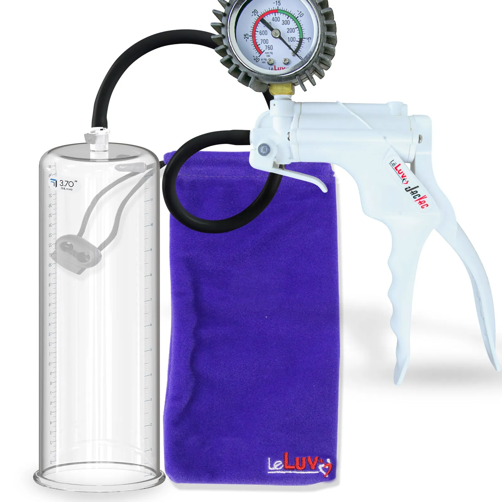 LeLuv JacVac Penis Pump - NPT Handle   Protected Gauge - 12" Round Flange - [Black-Pink Handles on Shopify]