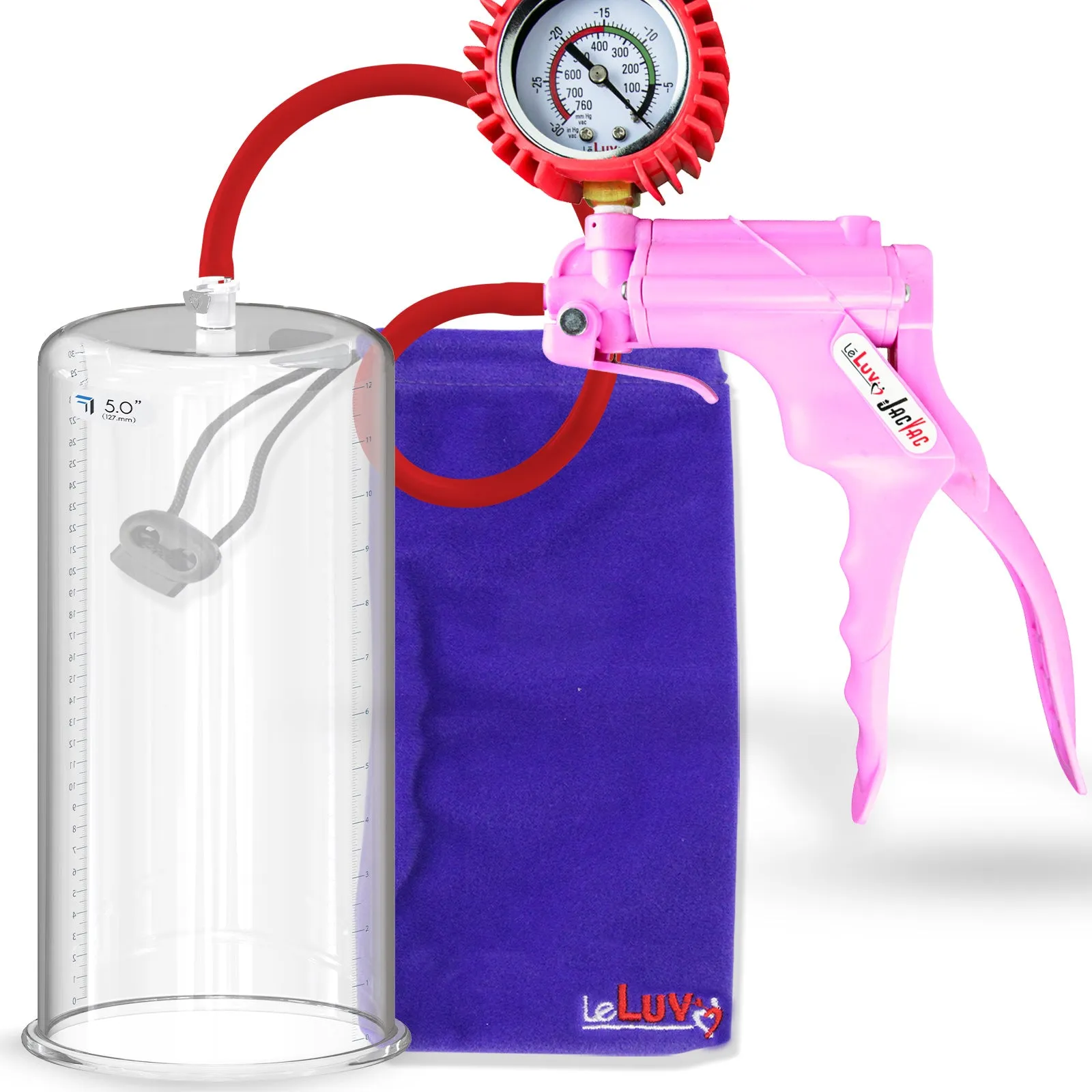 LeLuv JacVac Penis Pump - NPT Handle   Protected Gauge - 12" Round Flange - [Black-Pink Handles on Shopify]